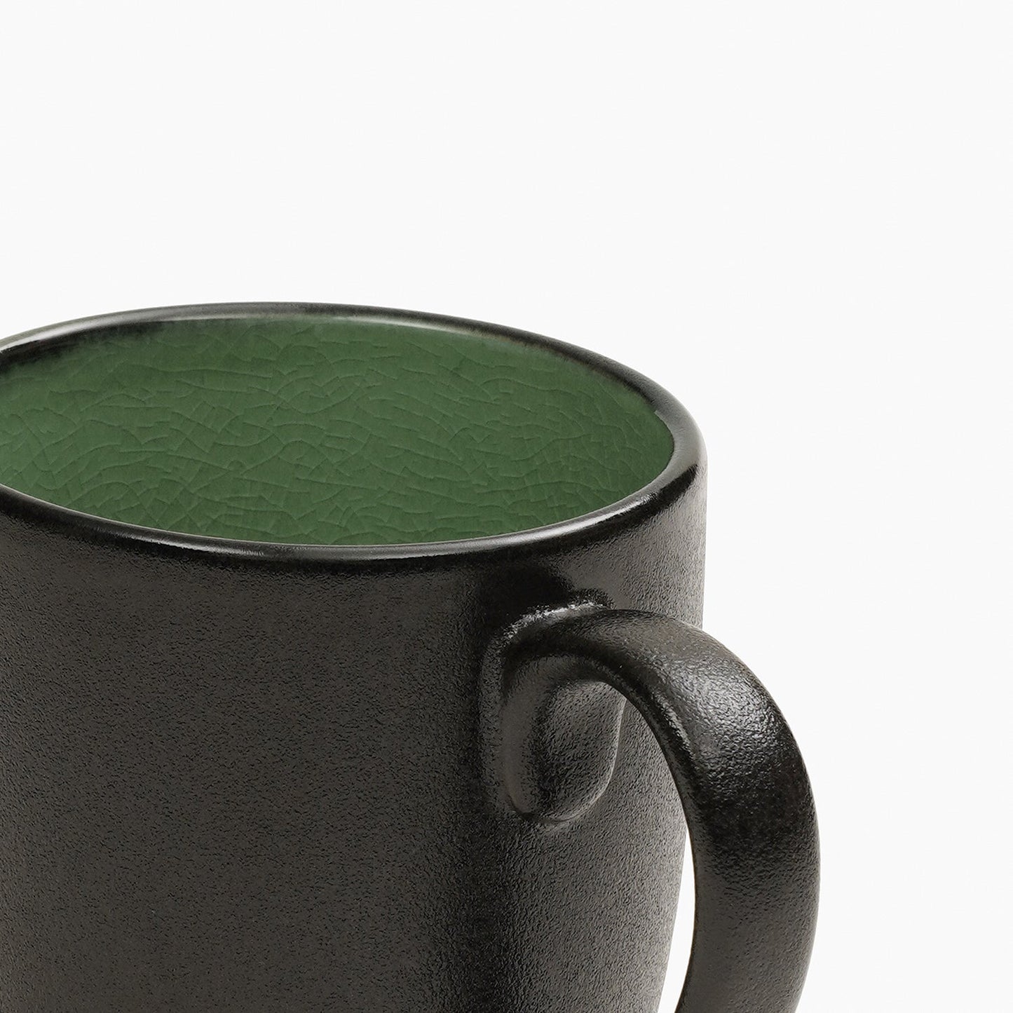 Set of 2 Black & Green Ceramic Coffee Mugs