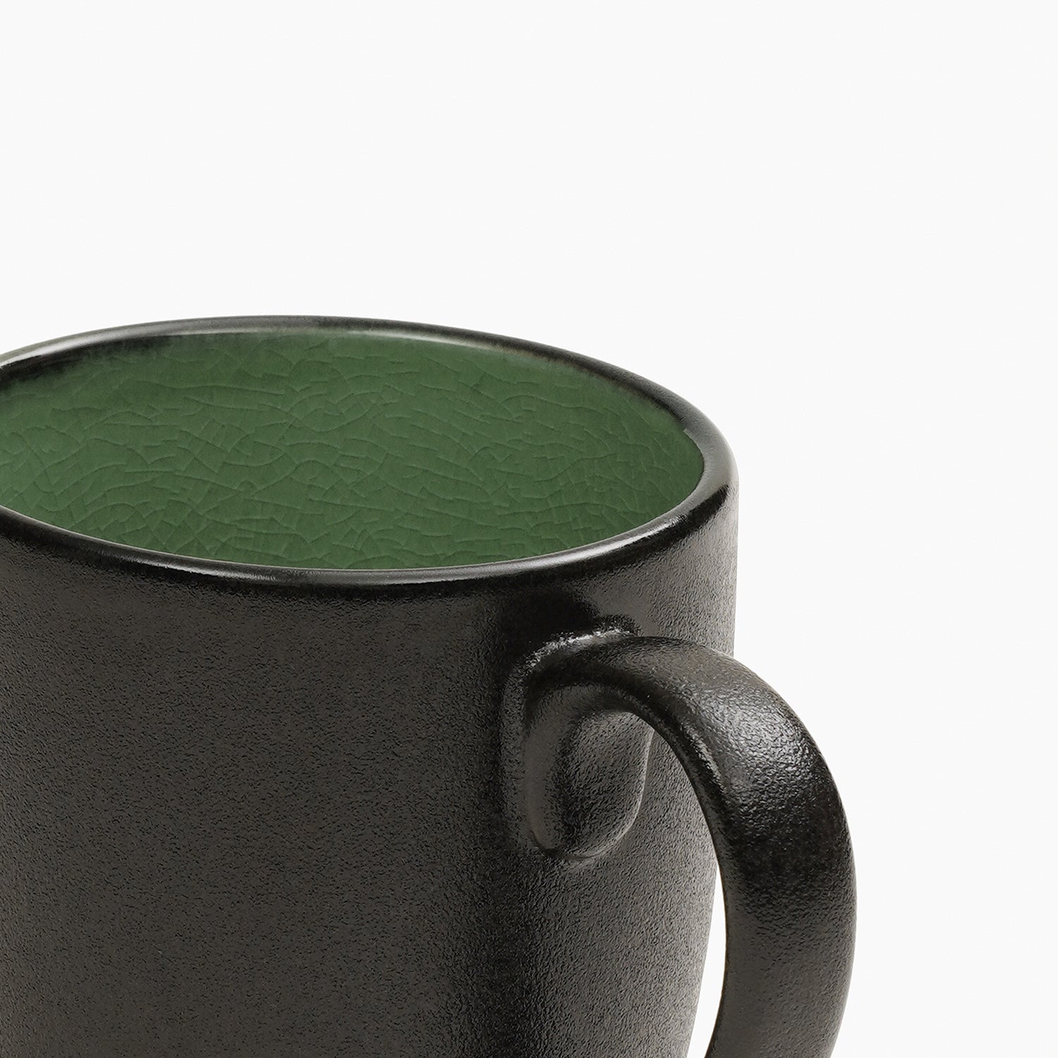 Set of 2 Black & Green Ceramic Coffee Mugs