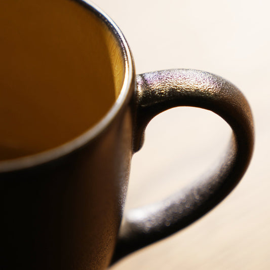 Set of 2 Black & Yellow Ceramic Coffee Mugs
