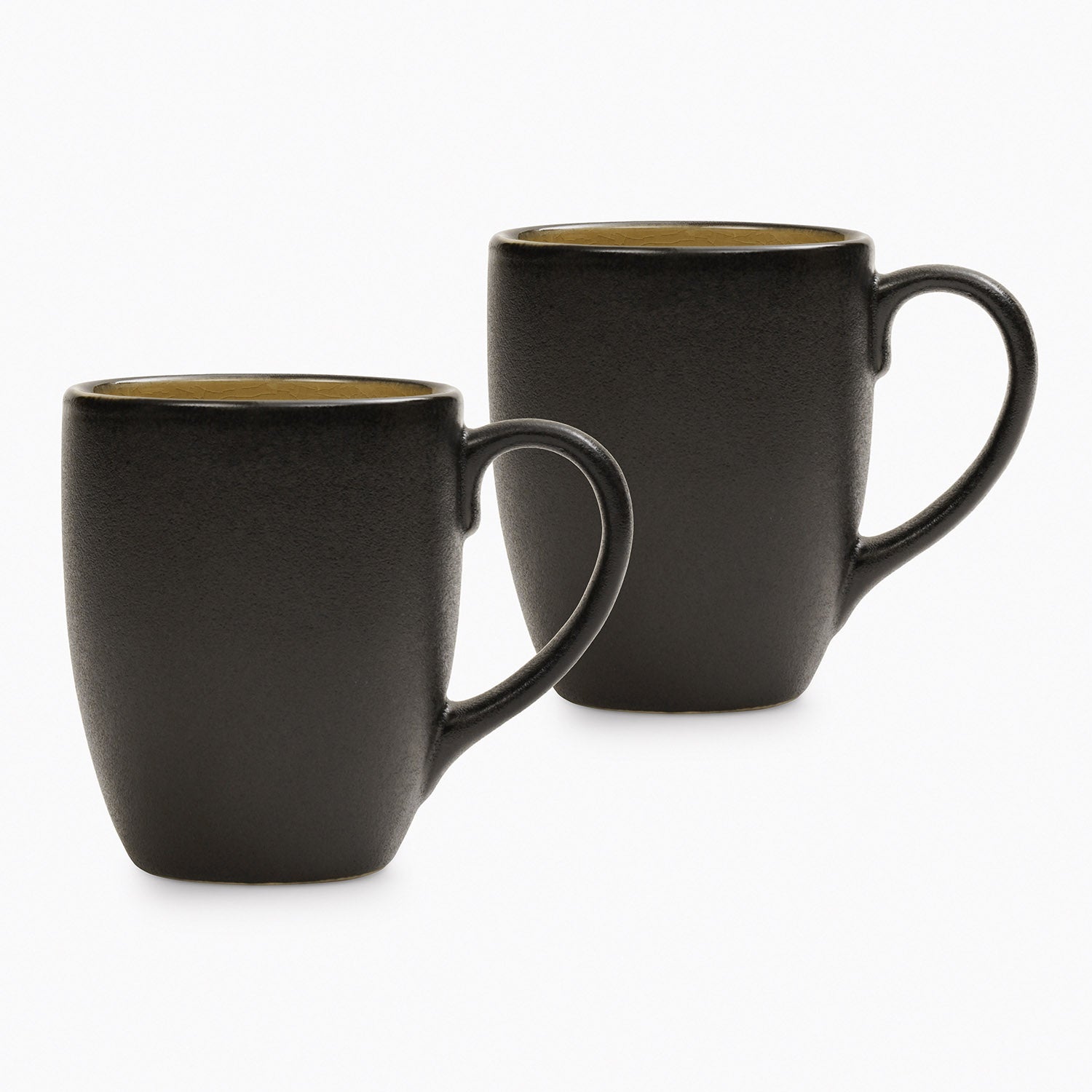 Set of 2 Black & Yellow Ceramic Coffee Mugs
