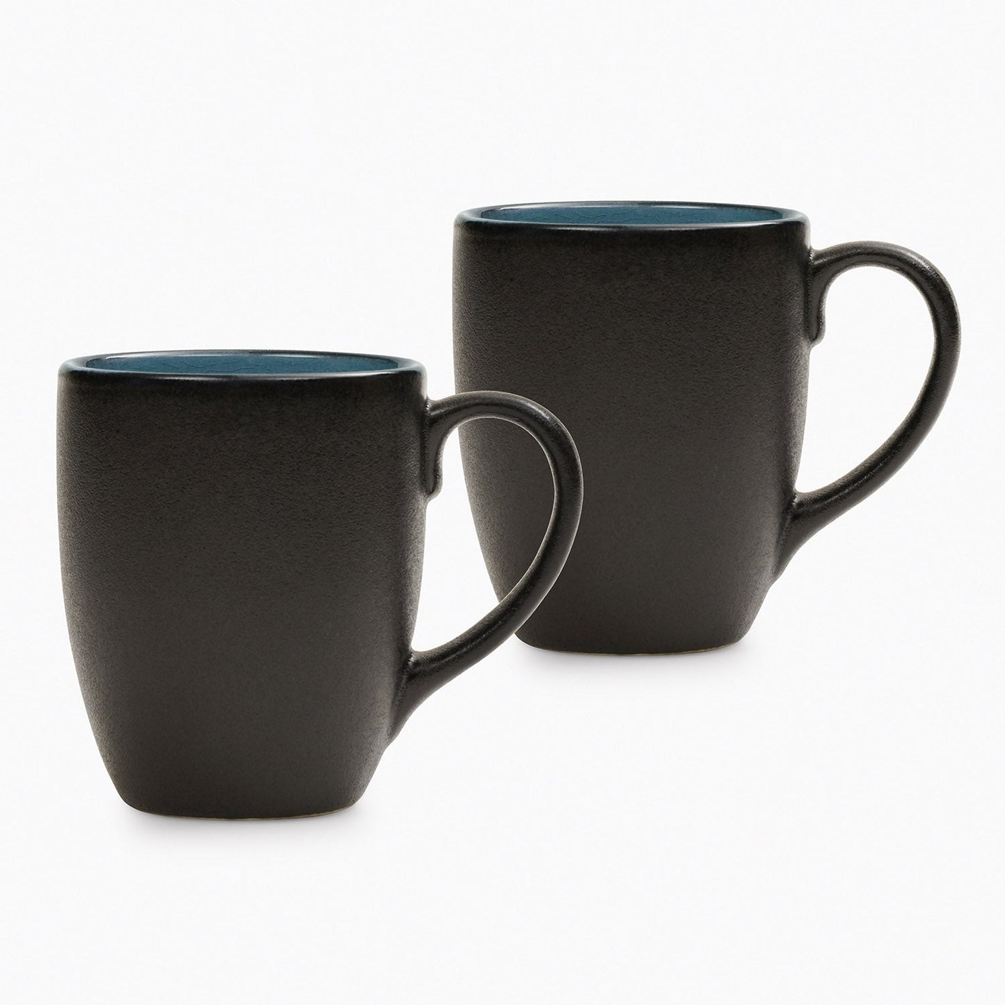 Set of 2 Black & Blue Ceramic Coffee Mugs
