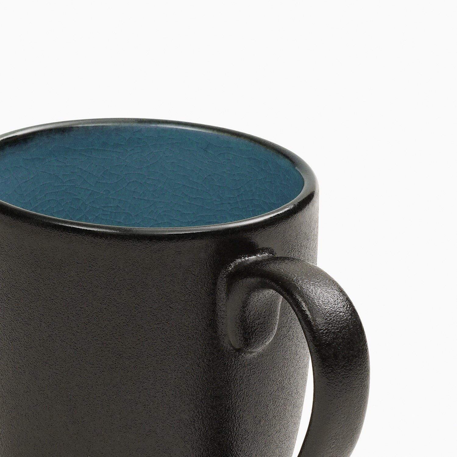 Set of 2 Black & Blue Ceramic Coffee Mugs