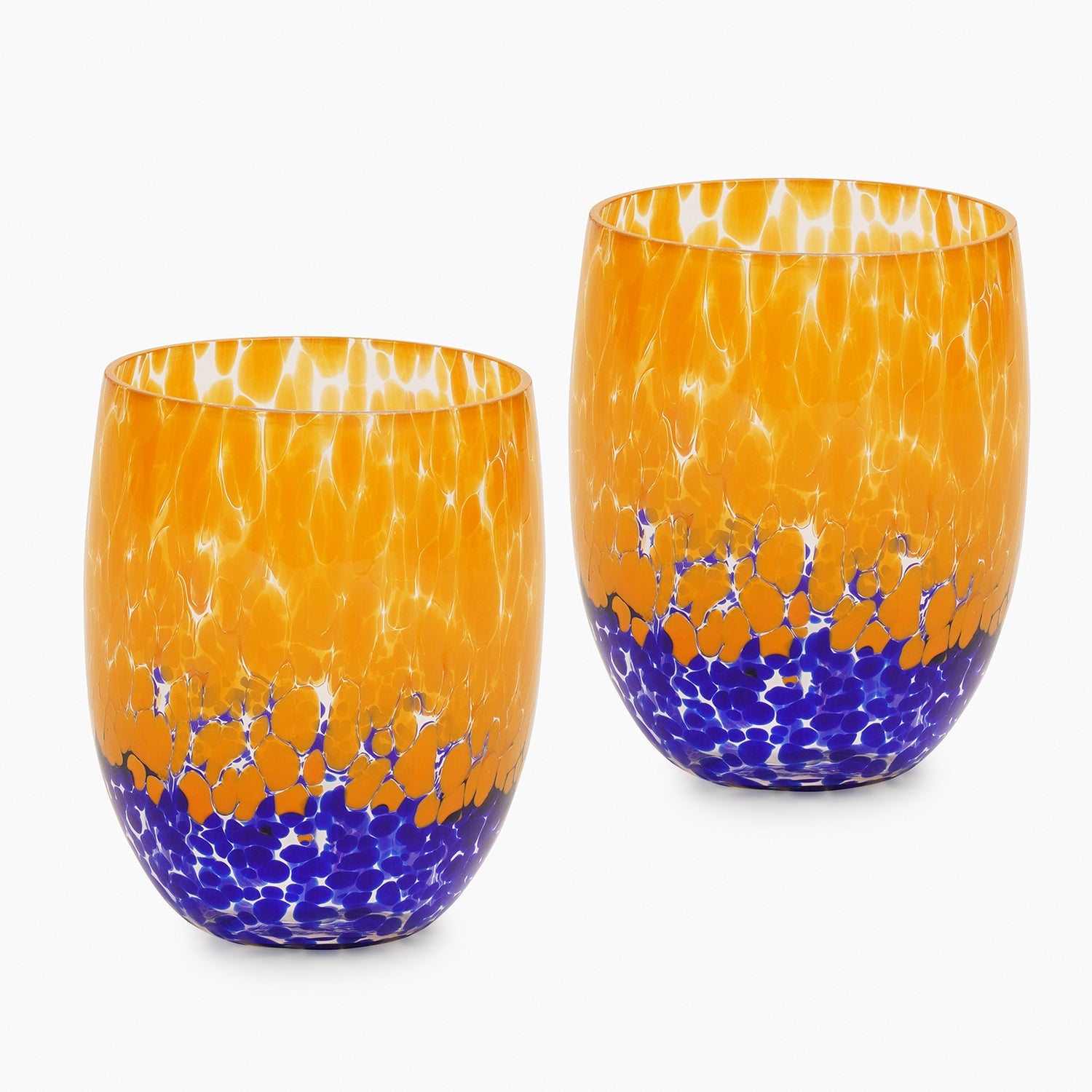 Set of 2 Orange & Blue Speckled Drinking Glasses