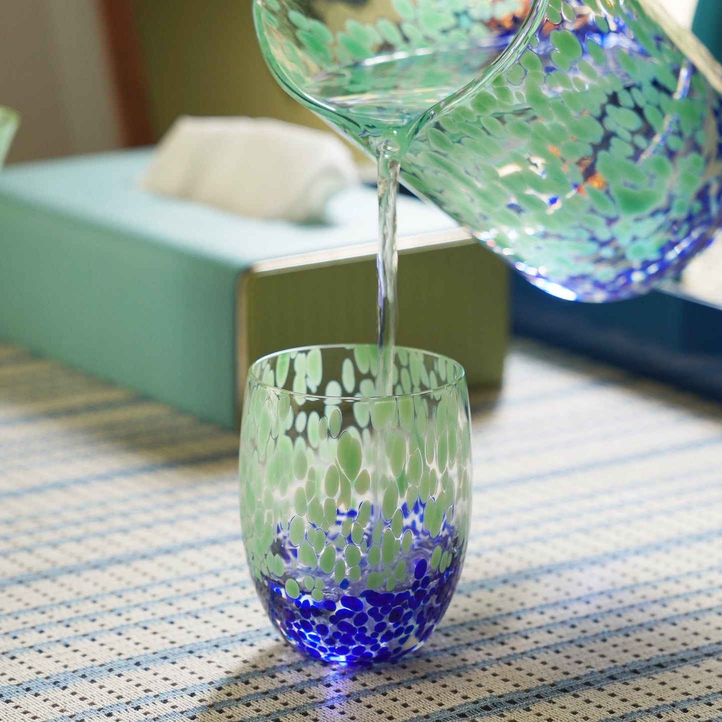 Set of 2 Green & Blue Speckled Drinking Glasses
