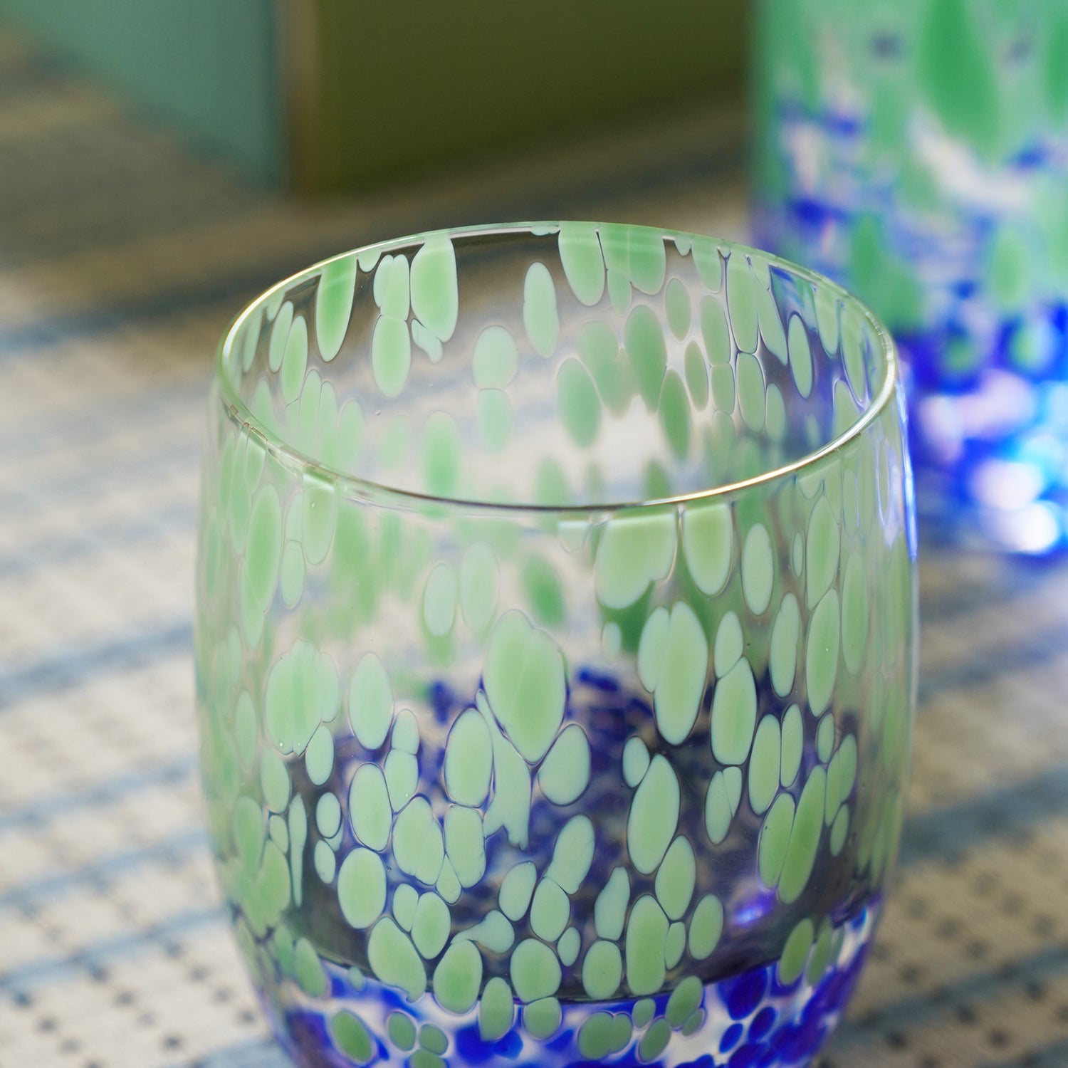 Set of 2 Green & Blue Speckled Drinking Glasses