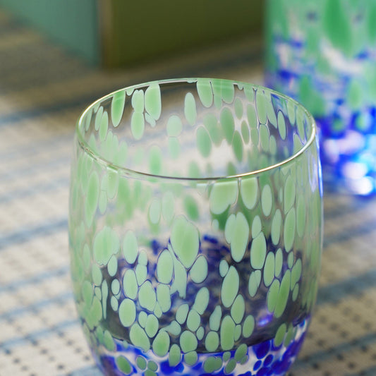 Set of 2 Green & Blue Speckled Drinking Glasses