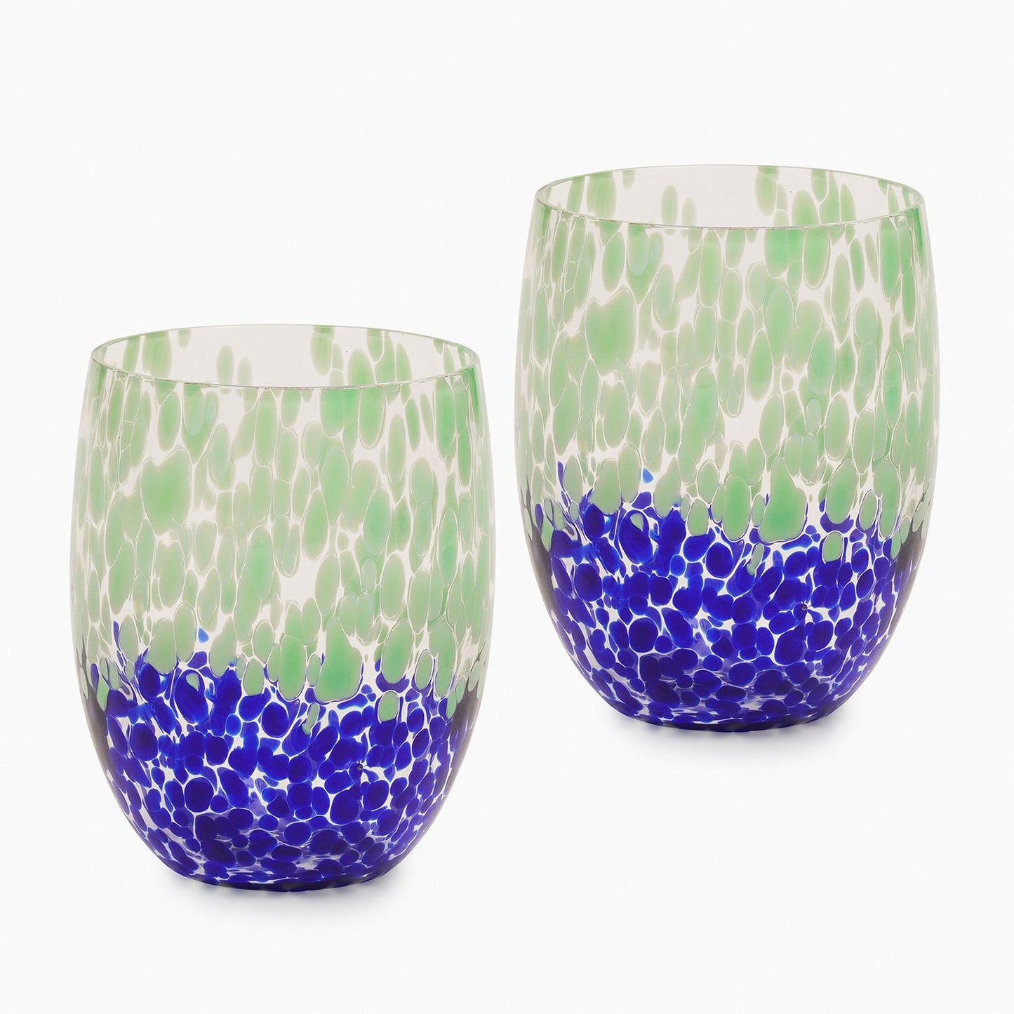 Set of 2 Green & Blue Speckled Drinking Glasses
