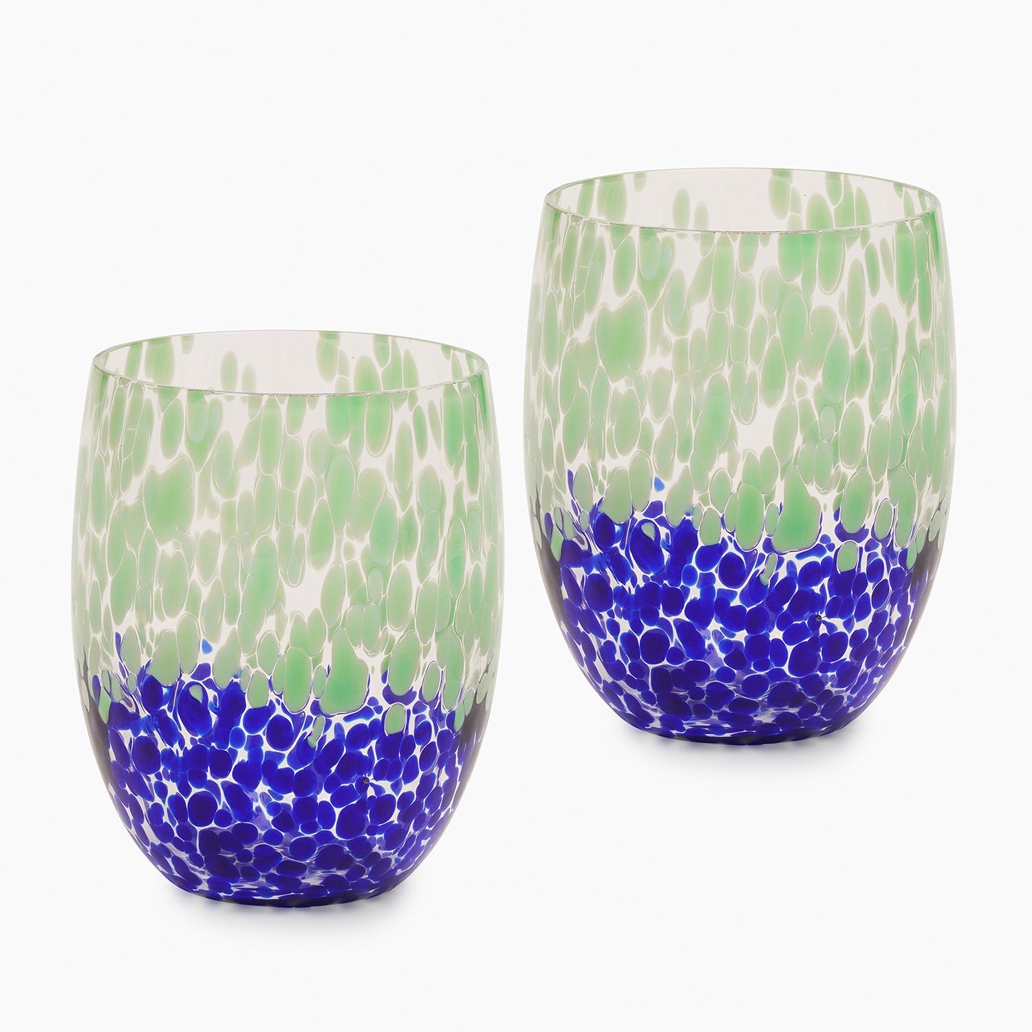 Set of 2 Green & Blue Speckled Drinking Glasses