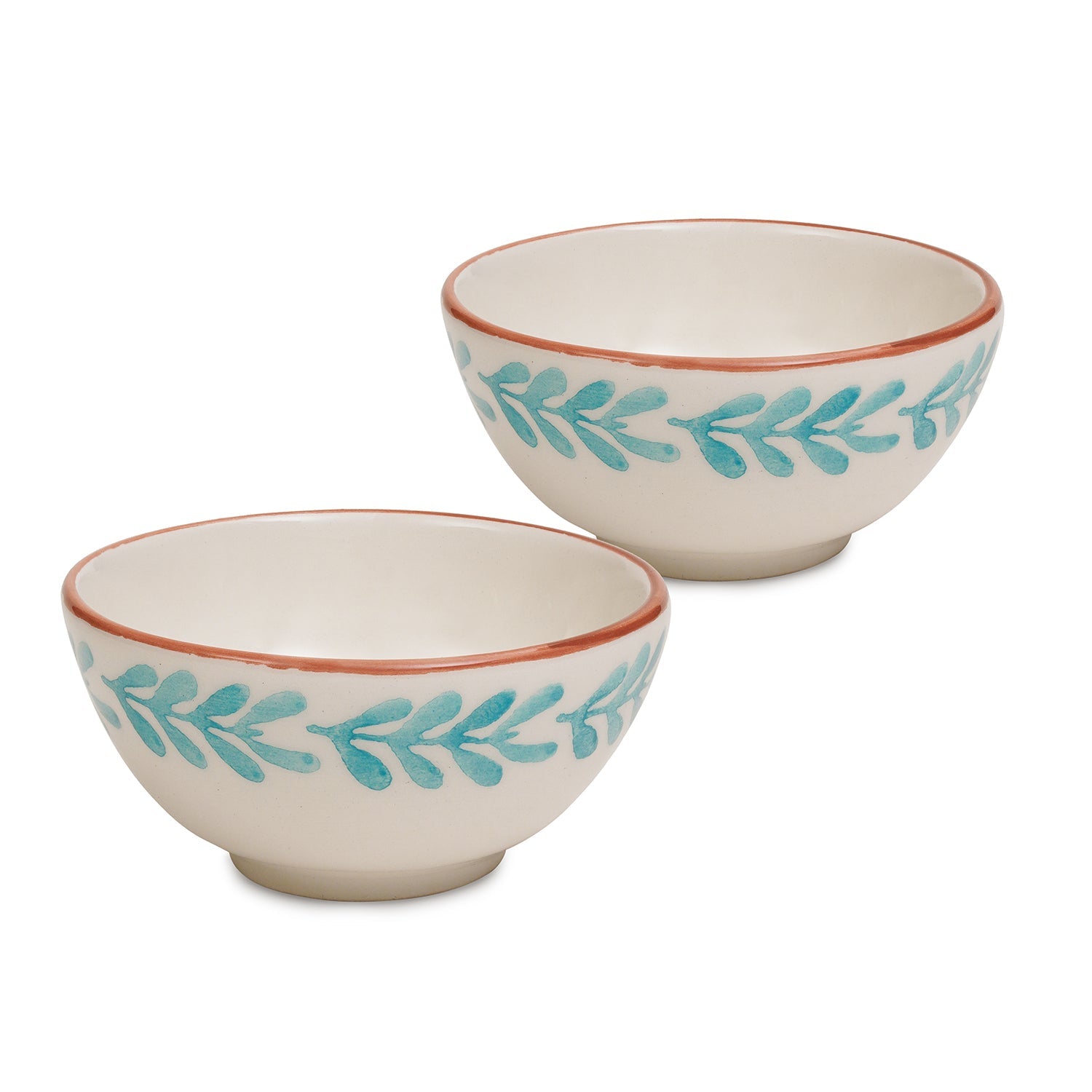 Set of 2 White & Blue Hand Painted Side Bowls