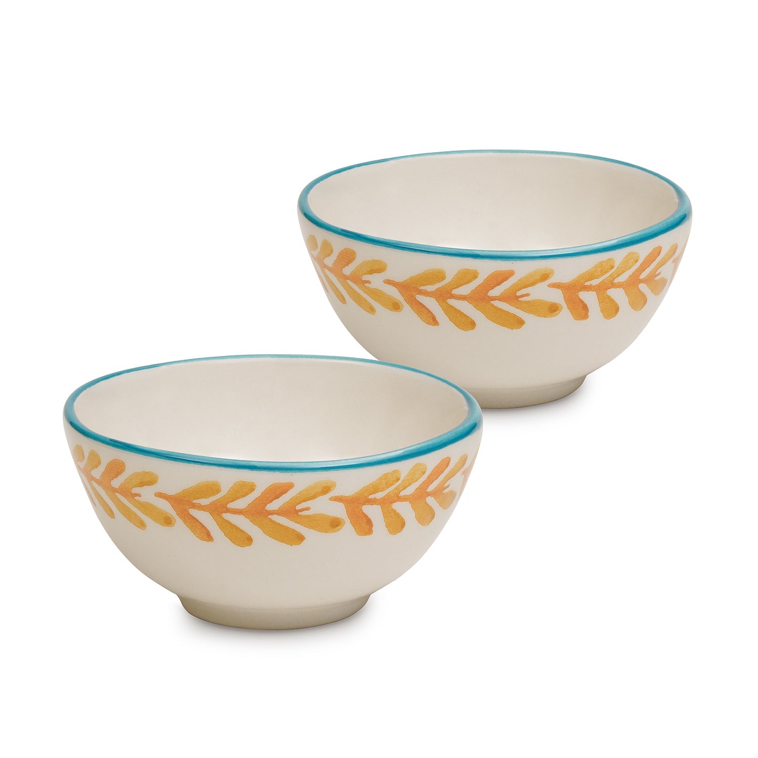 Set of 2 White & Orange Hand Painted Side Bowls