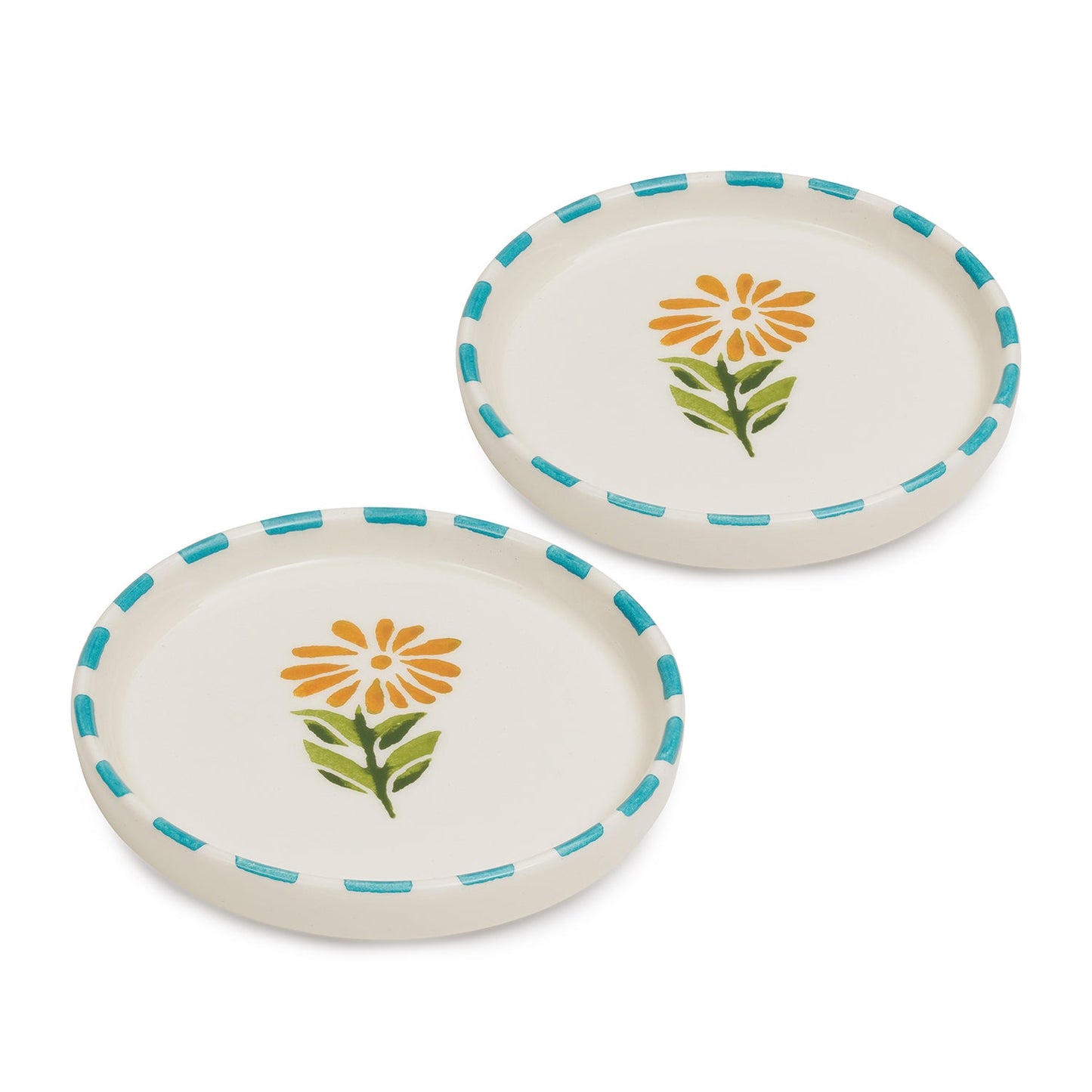 Set of 2 Blue & White Hand Painted Coasters