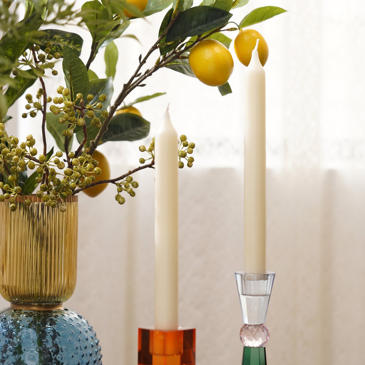 Set of 2 White Lavender & Chamomile Taper Candles