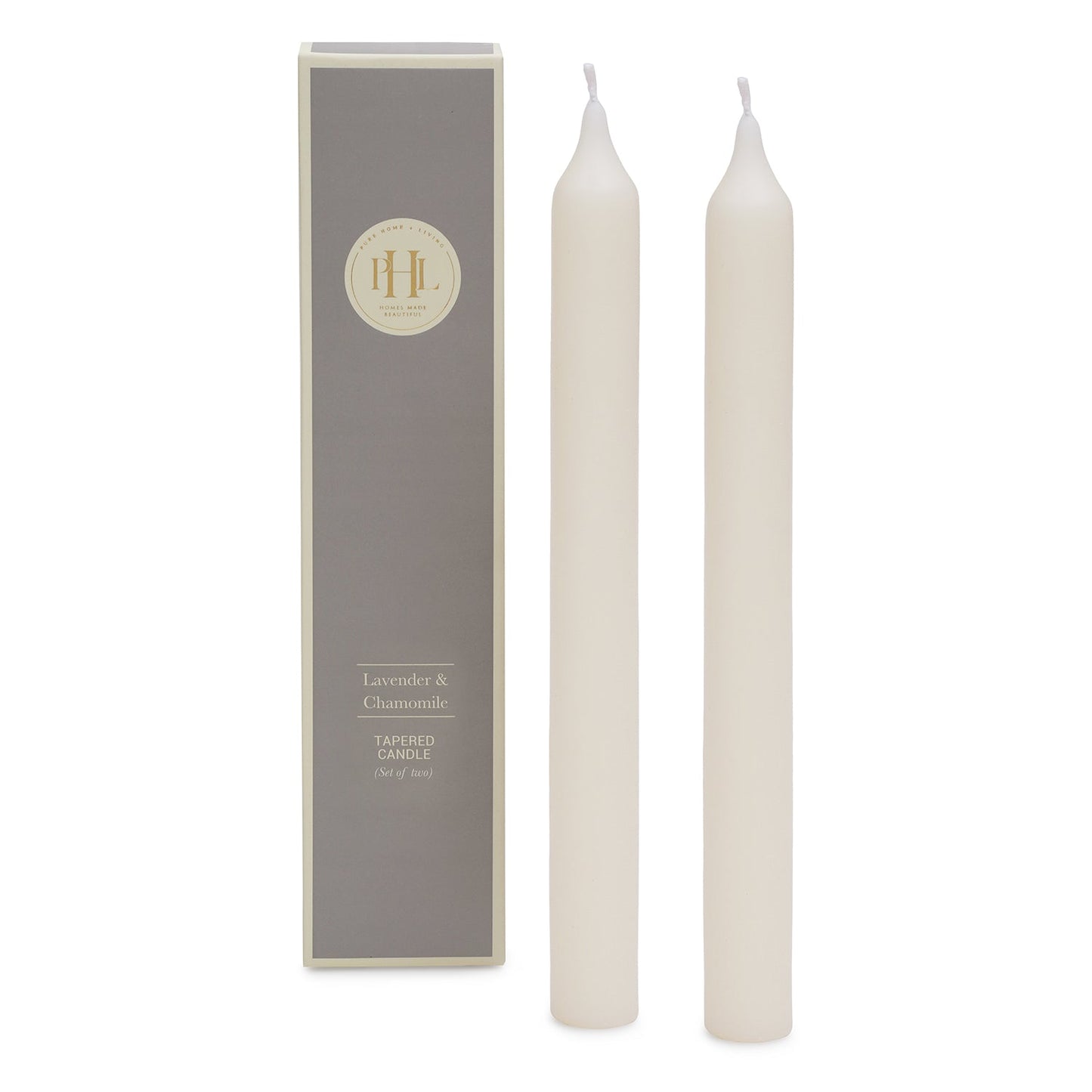 Set of 2 White Lavender & Chamomile Taper Candles