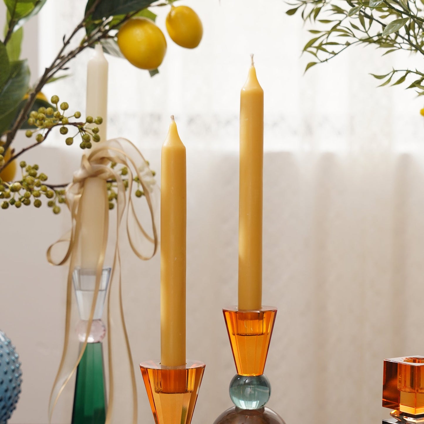 Set of 2 Mustard Oud Taper Candles