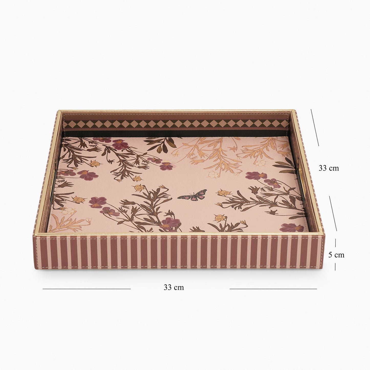 Pink Printed Round Faux Leather Serving Tray