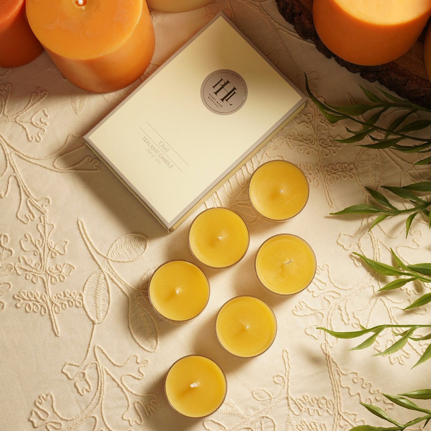 Set of 6 Mustard Oud Tea Lights