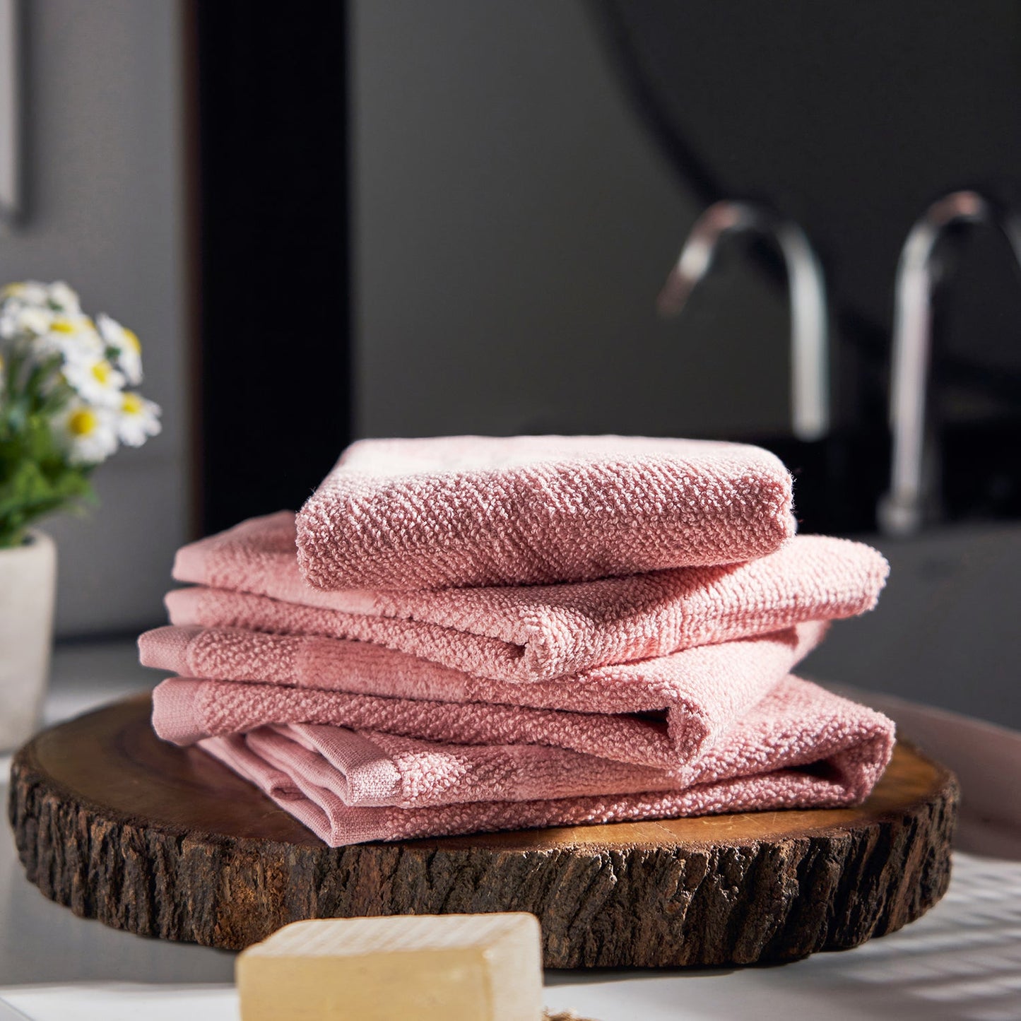 Set of 8 Pink Sheared Face Towels