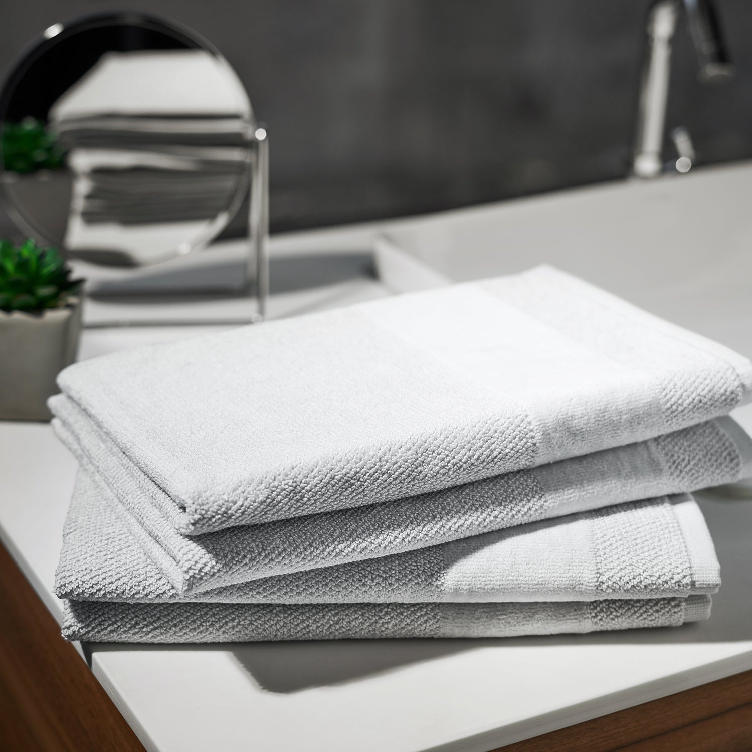 Set of 4 Light Blue Sheared Hand Towels