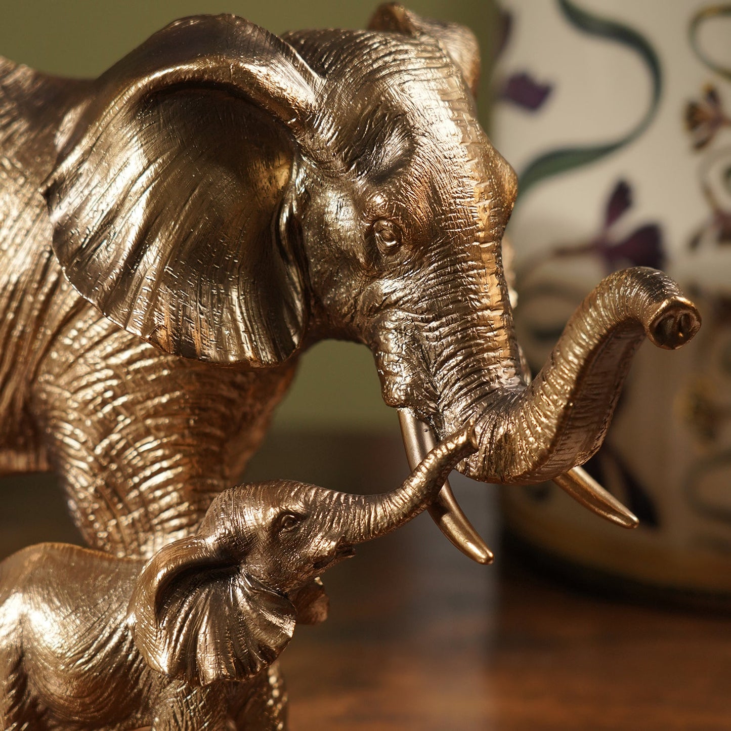 Brown Polyresin Mother & Baby Elephant