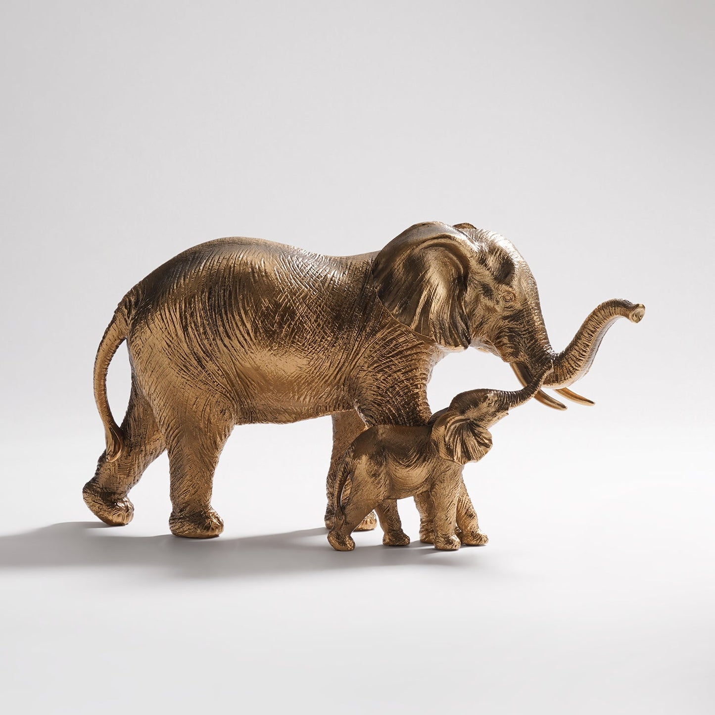 Brown Polyresin Mother & Baby Elephant