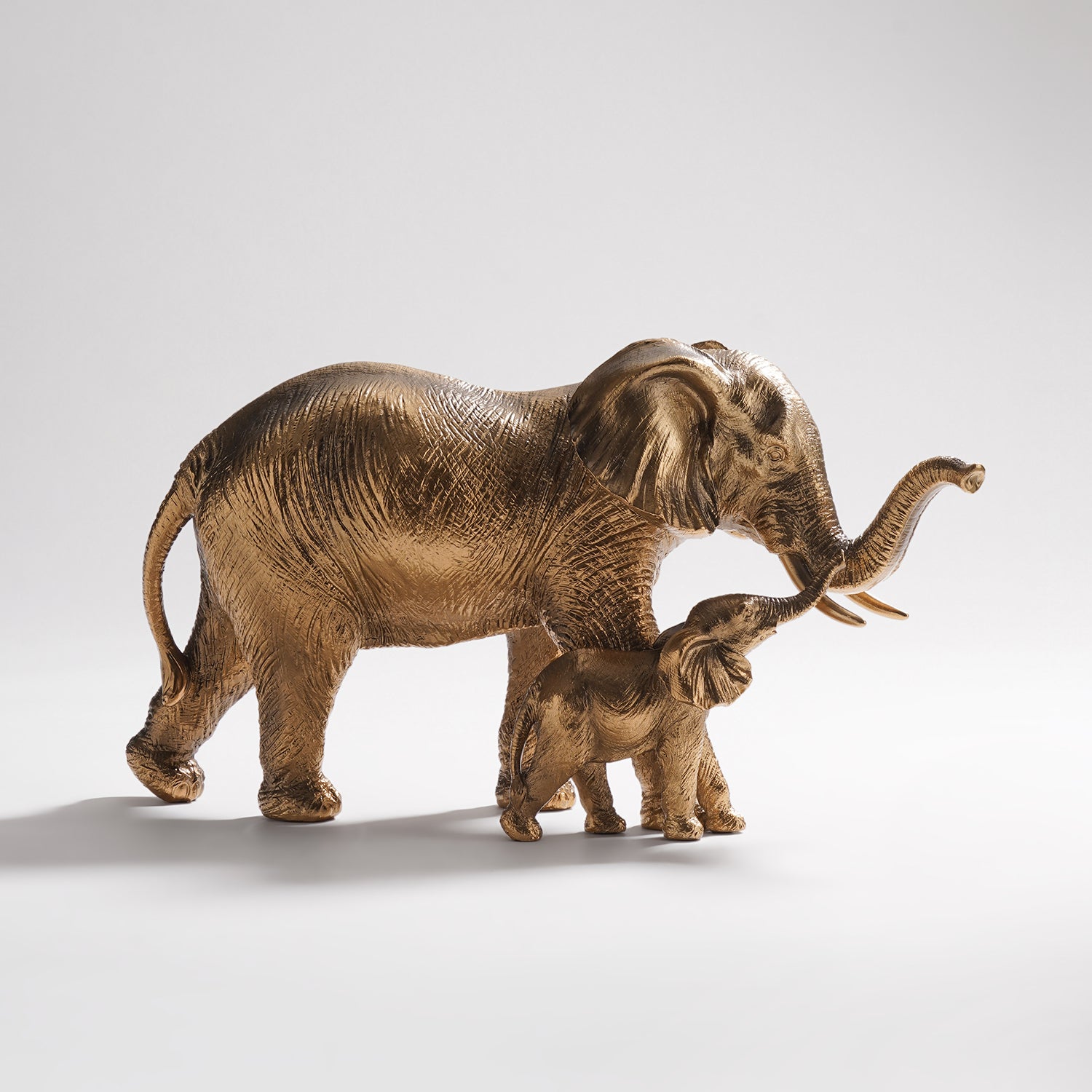 Brown Polyresin Mother & Baby Elephant