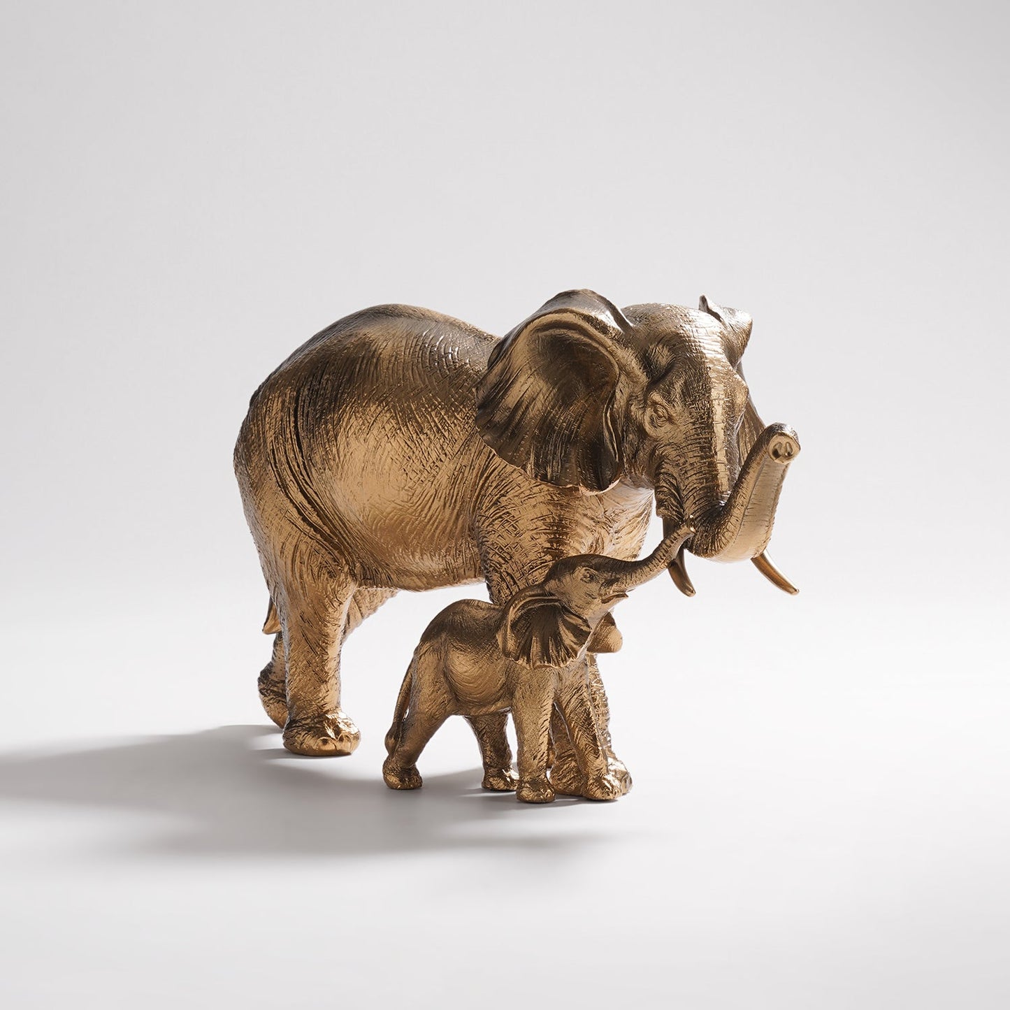 Brown Polyresin Mother & Baby Elephant
