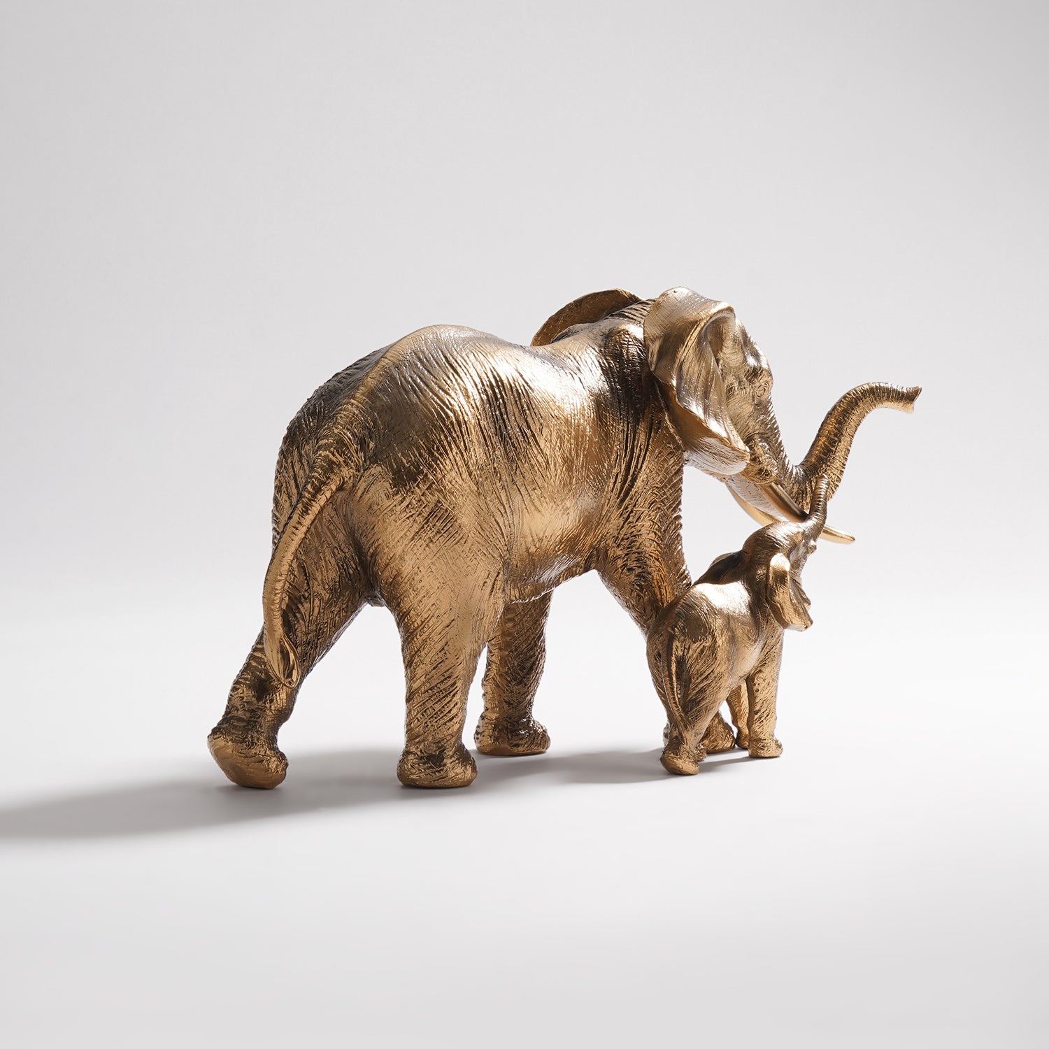 Brown Polyresin Mother & Baby Elephant