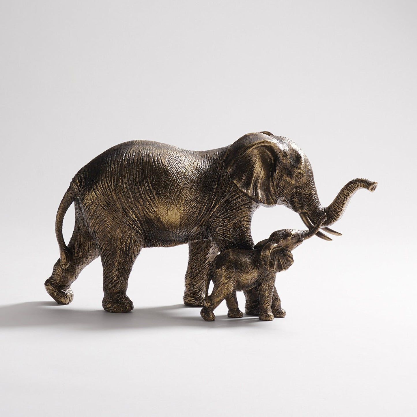Brown Polyresin Standing Mother & Baby Elephant