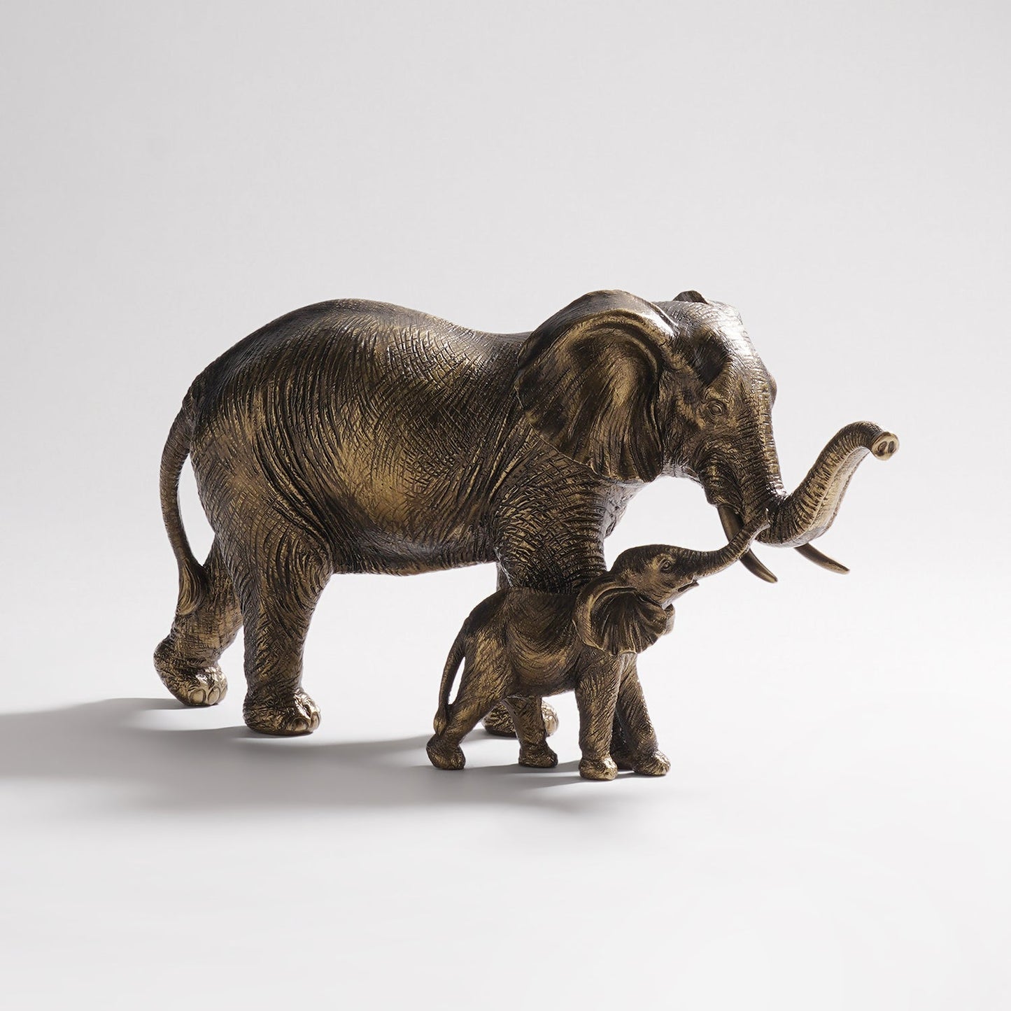 Brown Polyresin Standing Mother & Baby Elephant