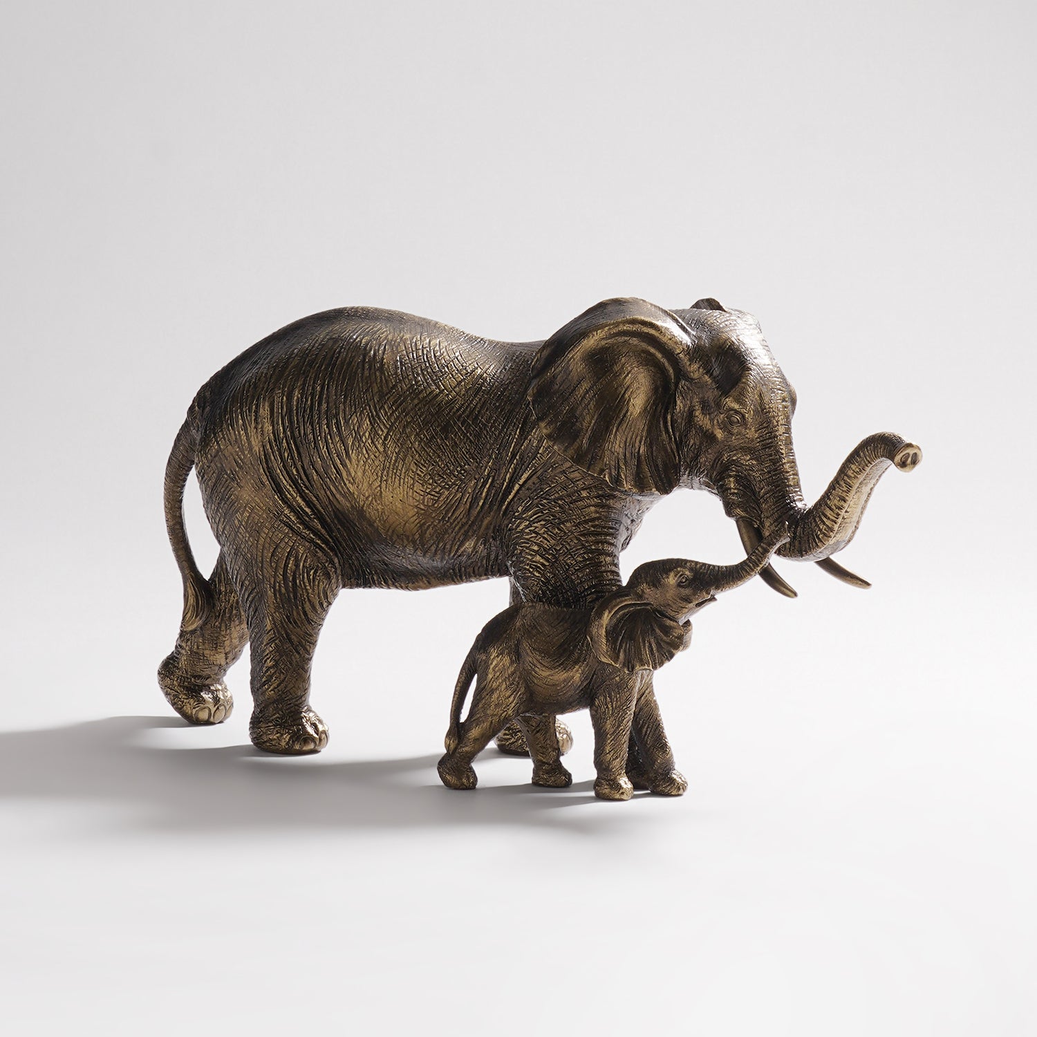 Brown Polyresin Standing Mother & Baby Elephant