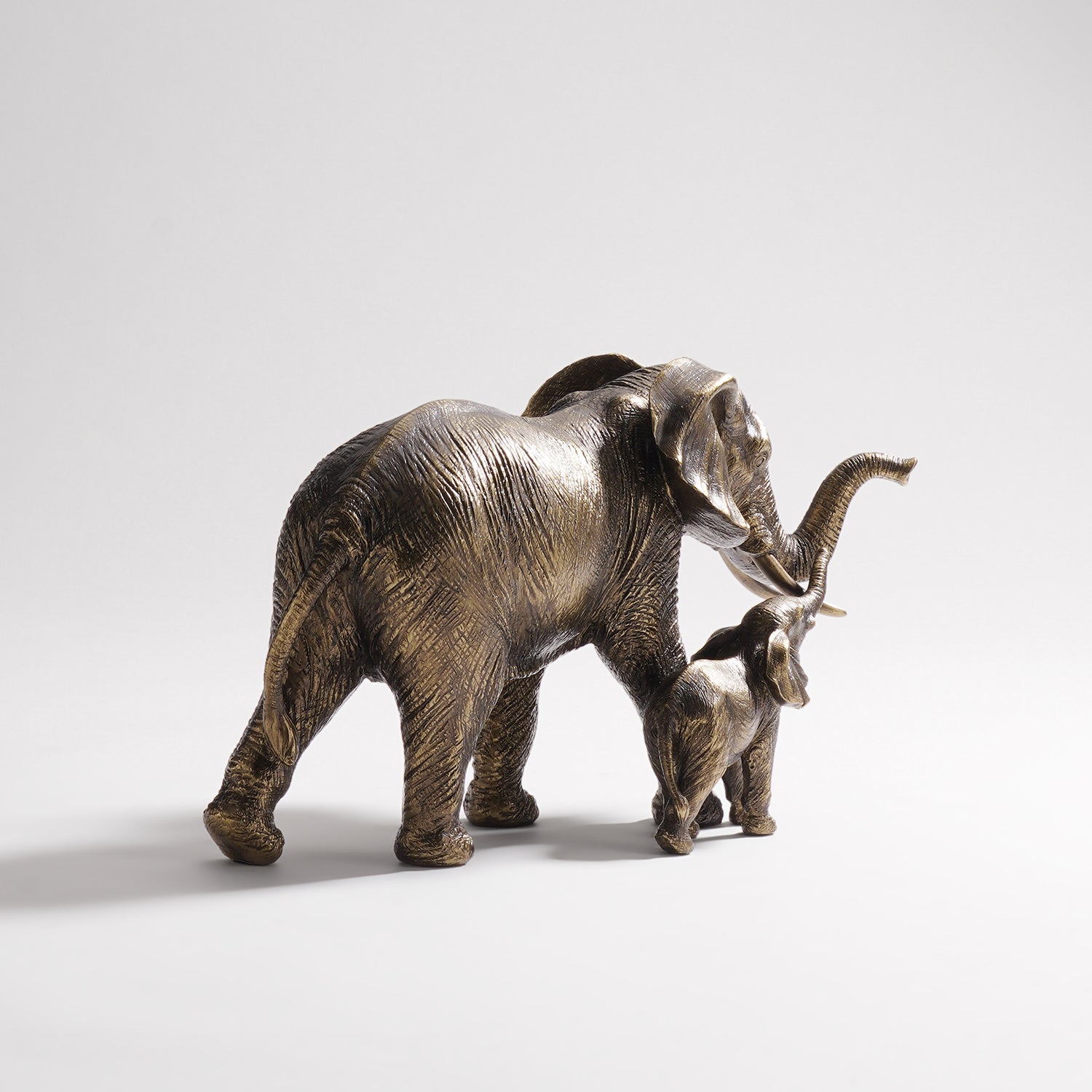 Brown Polyresin Standing Mother & Baby Elephant