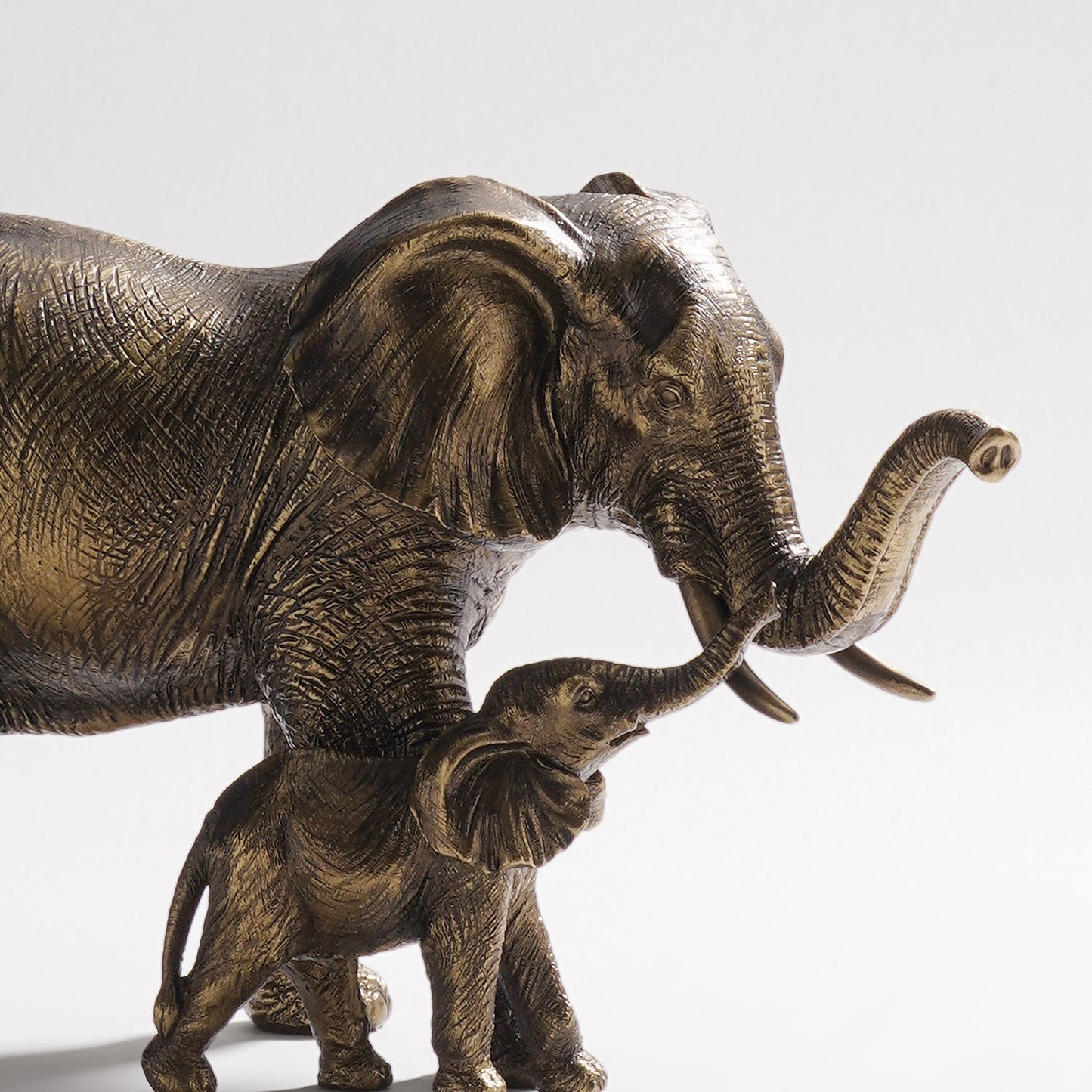 Brown Polyresin Standing Mother & Baby Elephant