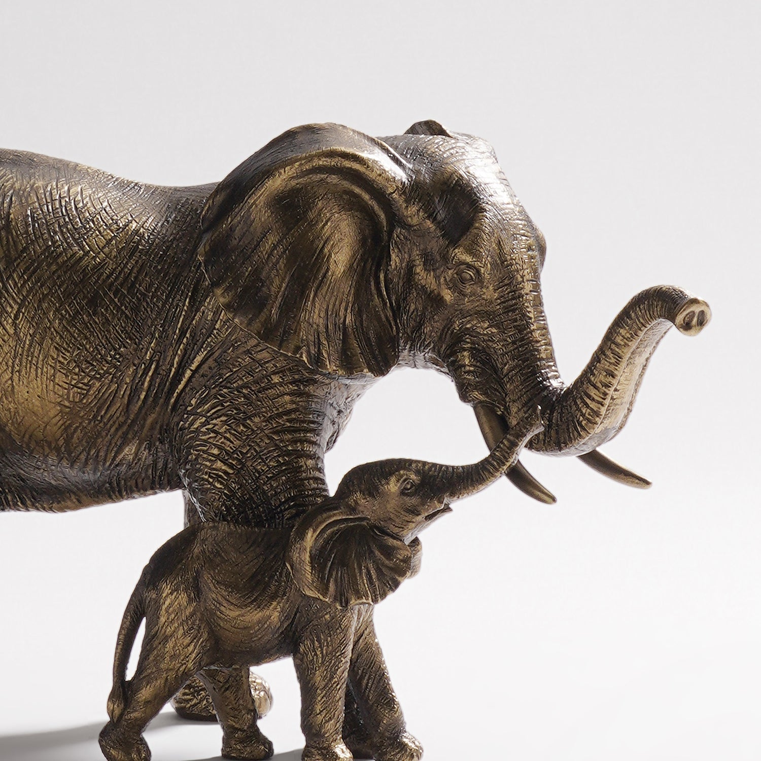 Brown Polyresin Standing Mother & Baby Elephant