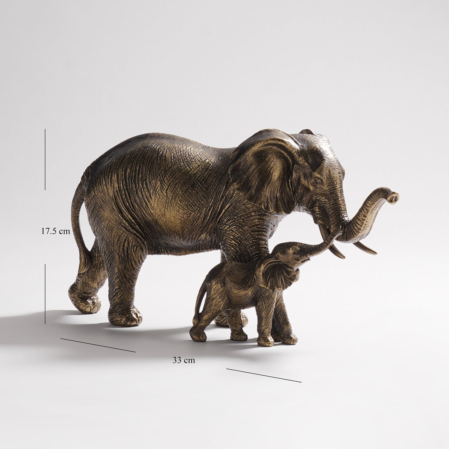 Brown Polyresin Standing Mother & Baby Elephant