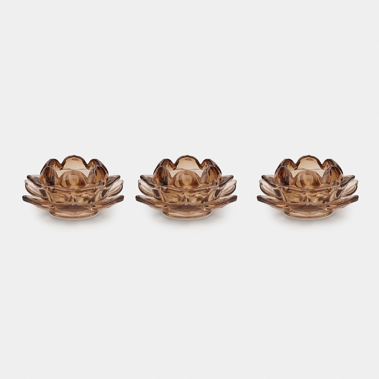 Set of 3 Amber Lotus Shaped Tea Light Holders