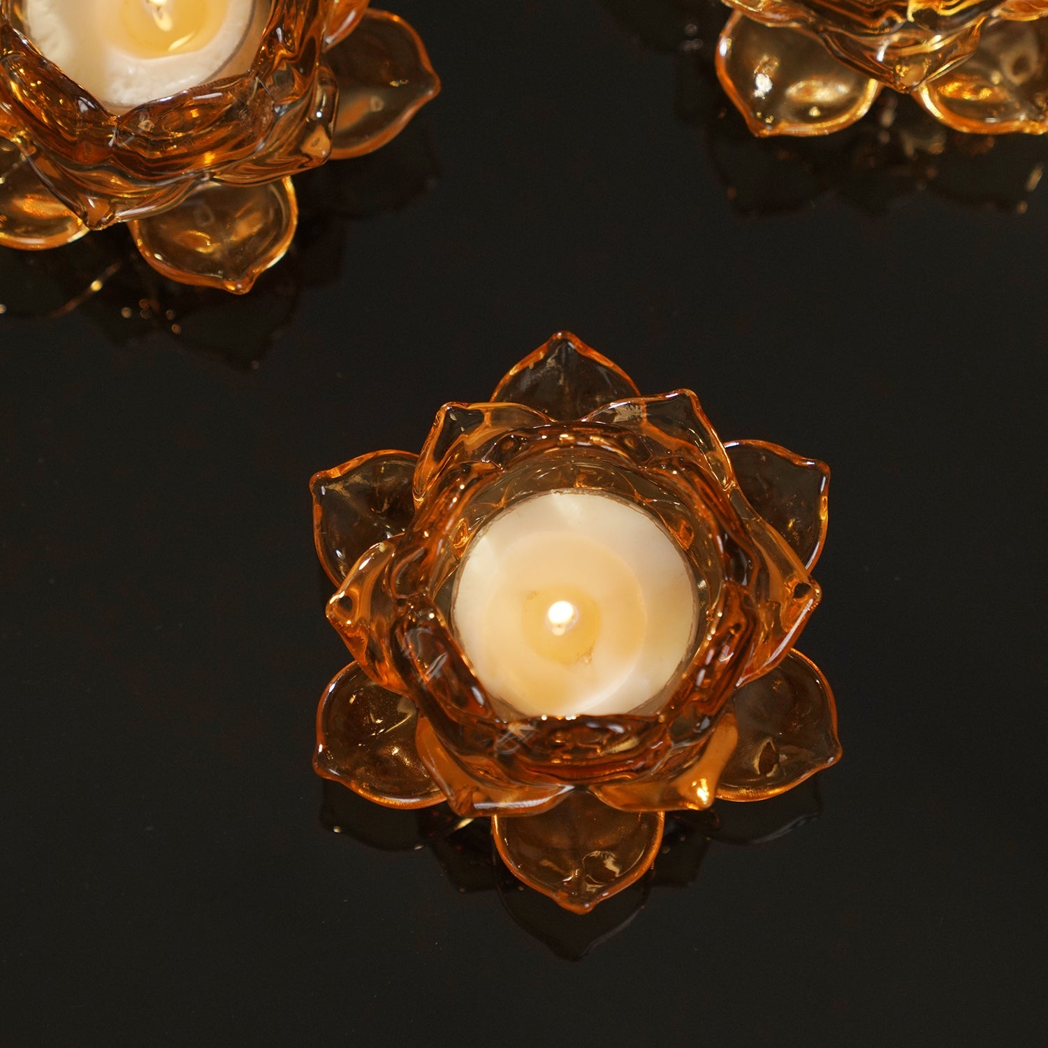 Set of 3 Orange Lotus Shaped Tea Light Holders