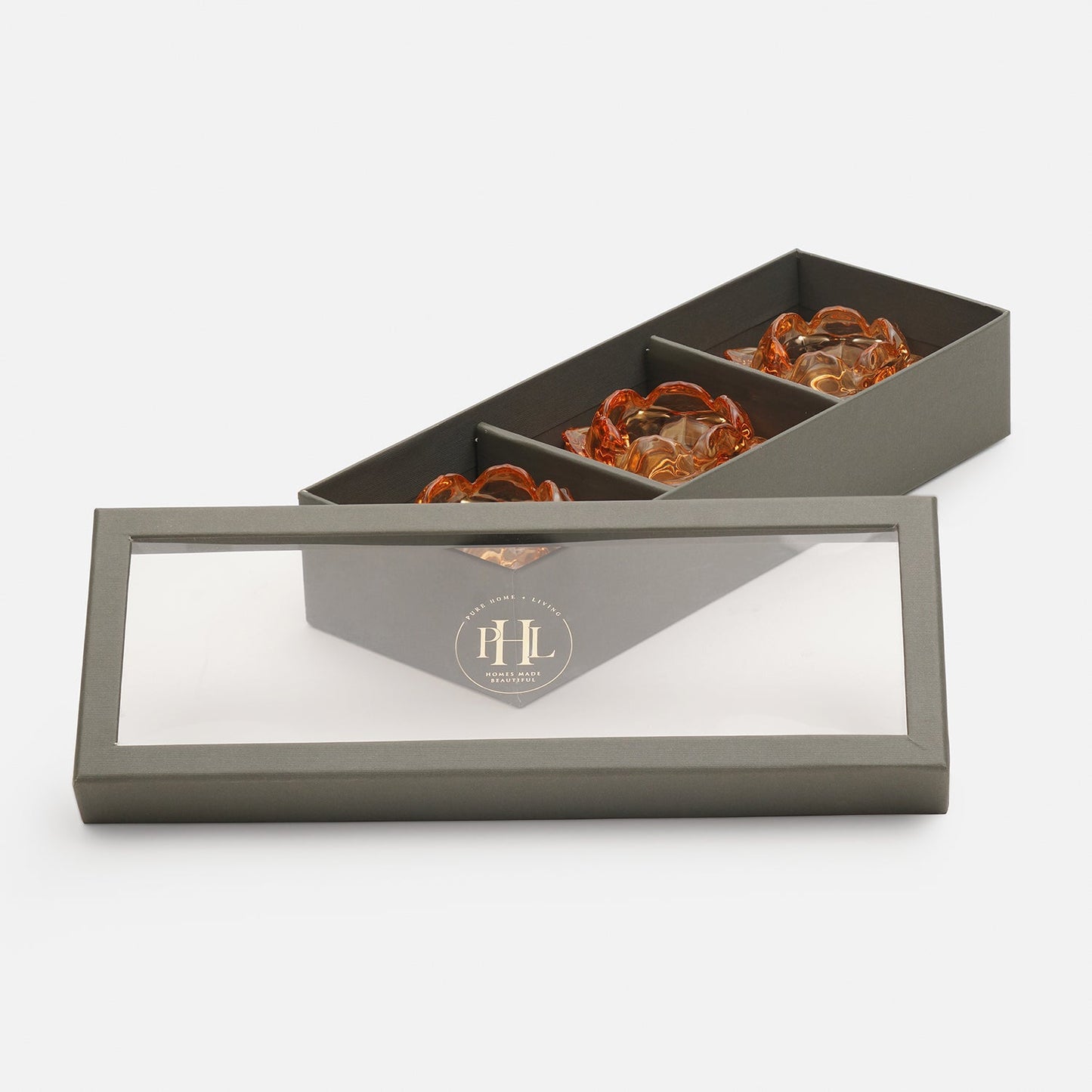 Set of 3 Orange Lotus Shaped Tea Light Holders