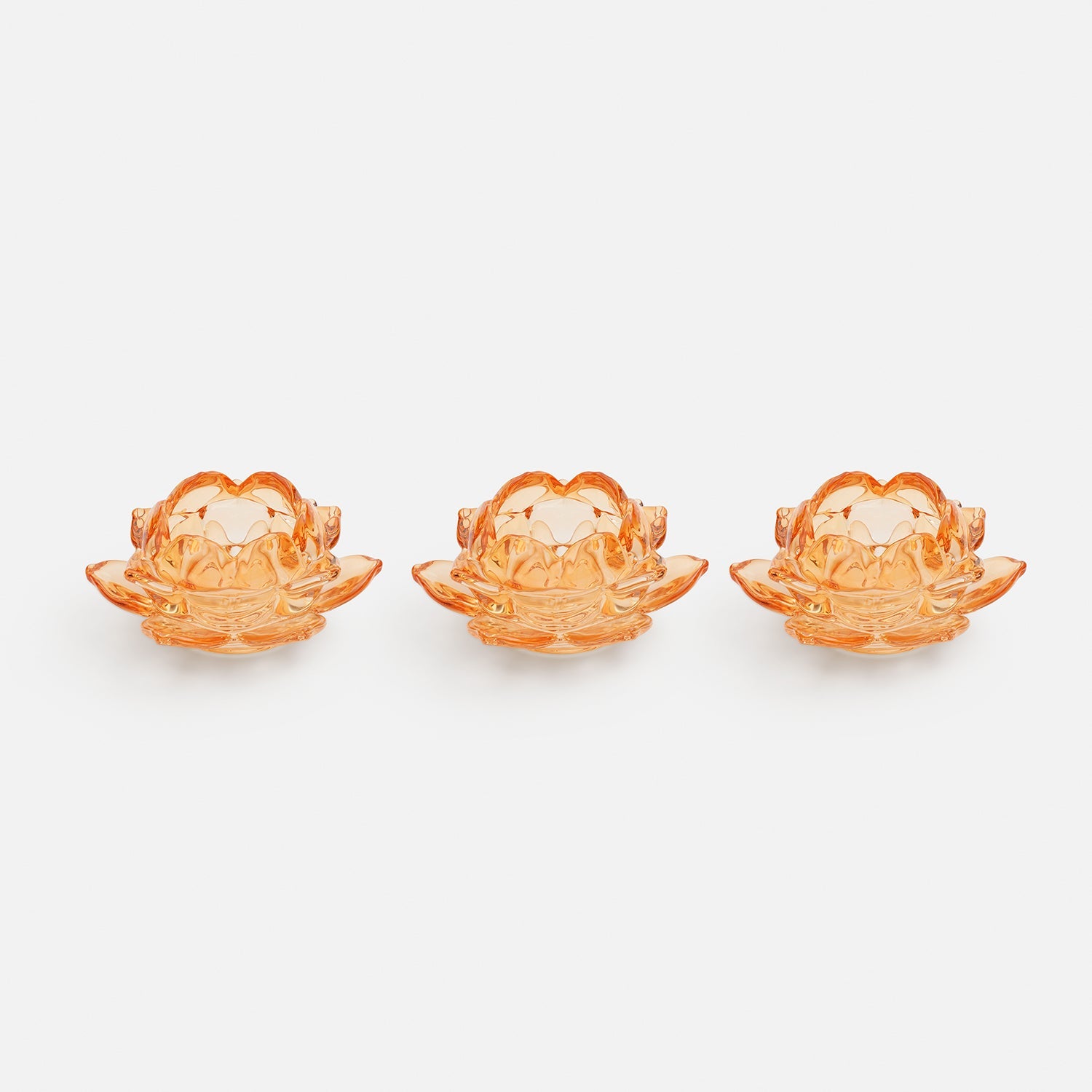 Set of 3 Orange Lotus Shaped Tea Light Holders