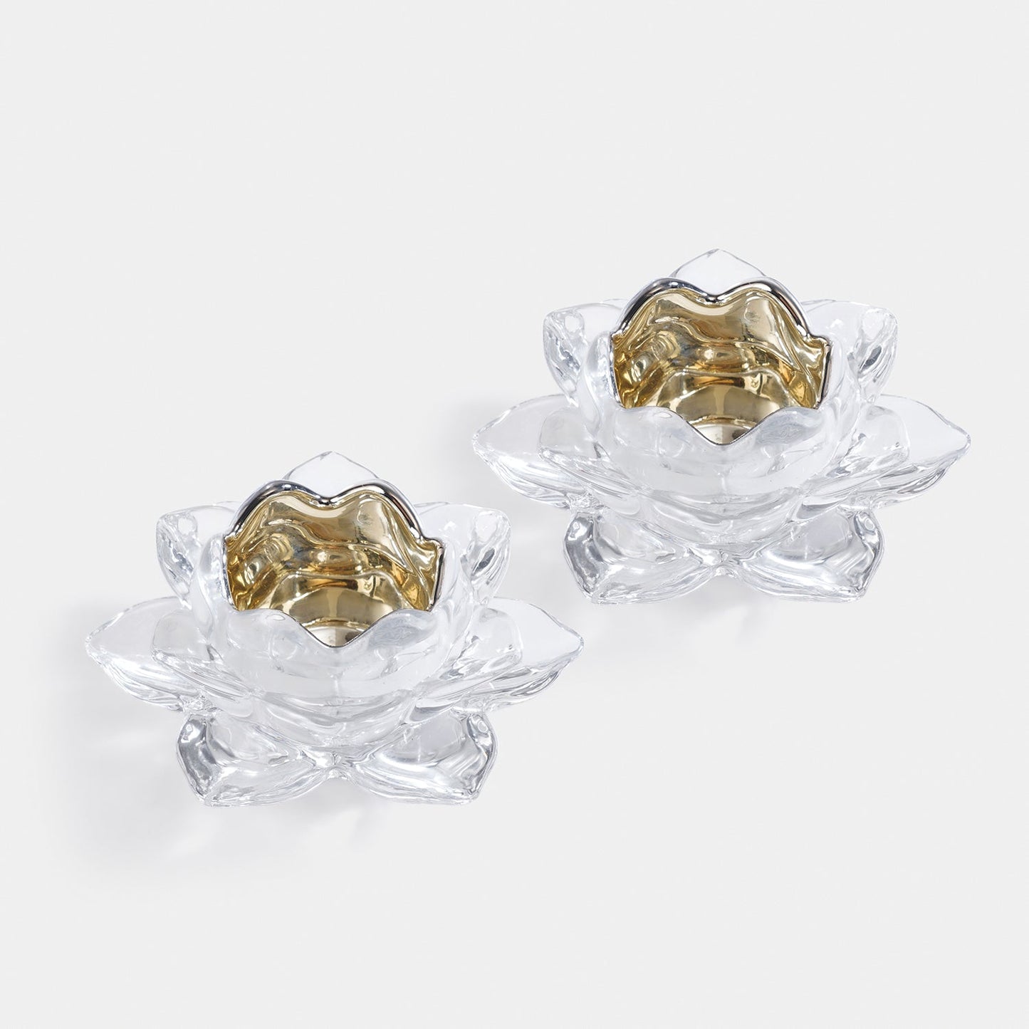Set of 2 Clear Lotus Shaped Tealight Holders