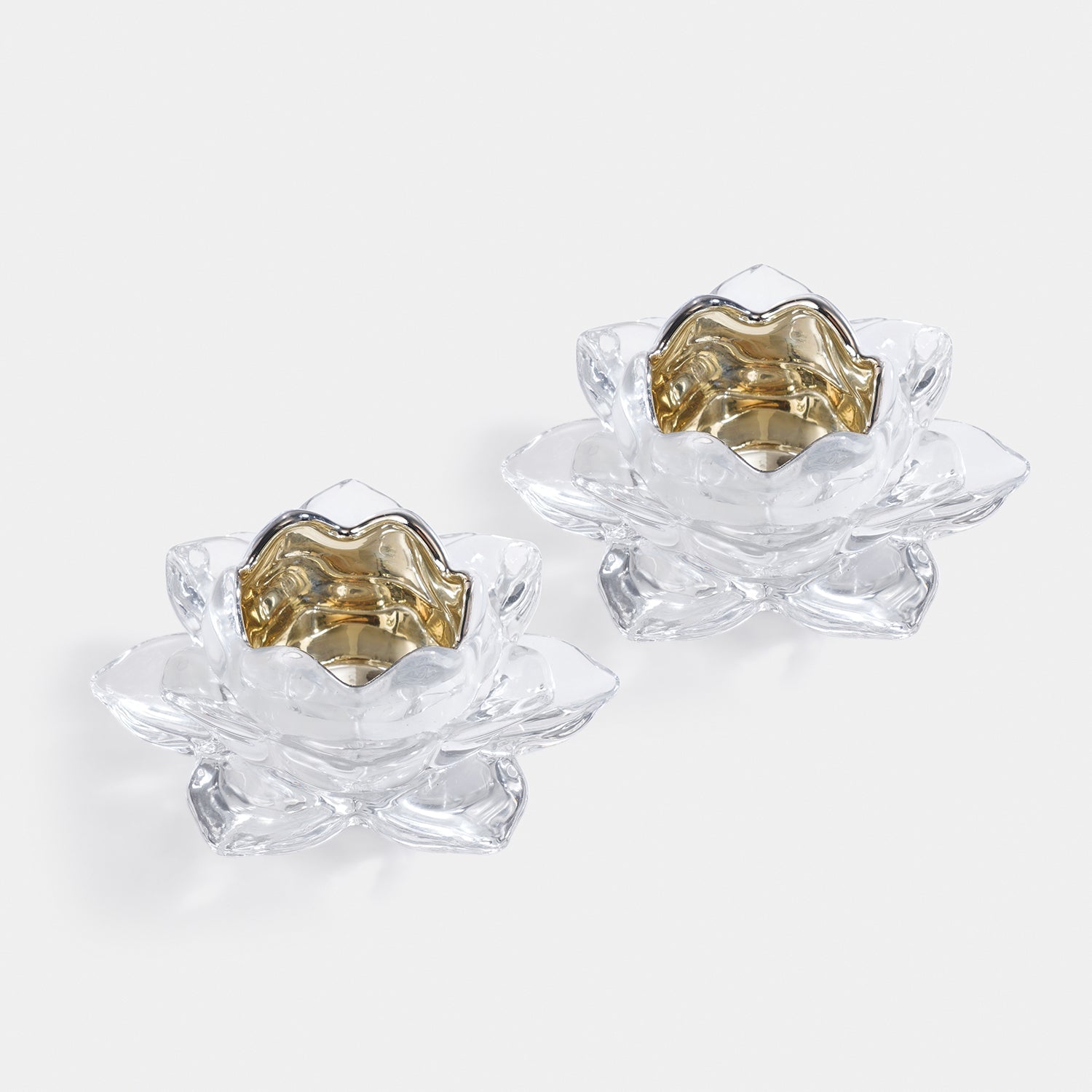 Set of 2 Clear Lotus Shaped Tealight Holders