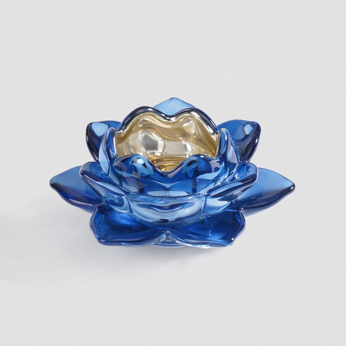 Set of 2 Navy Blue Glass Lotus Shaped Tealight Holders