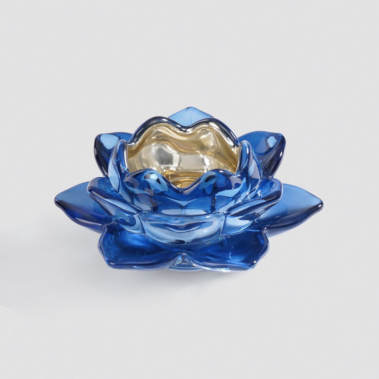 Set of 2 Navy Blue Glass Lotus Shaped Tealight Holders