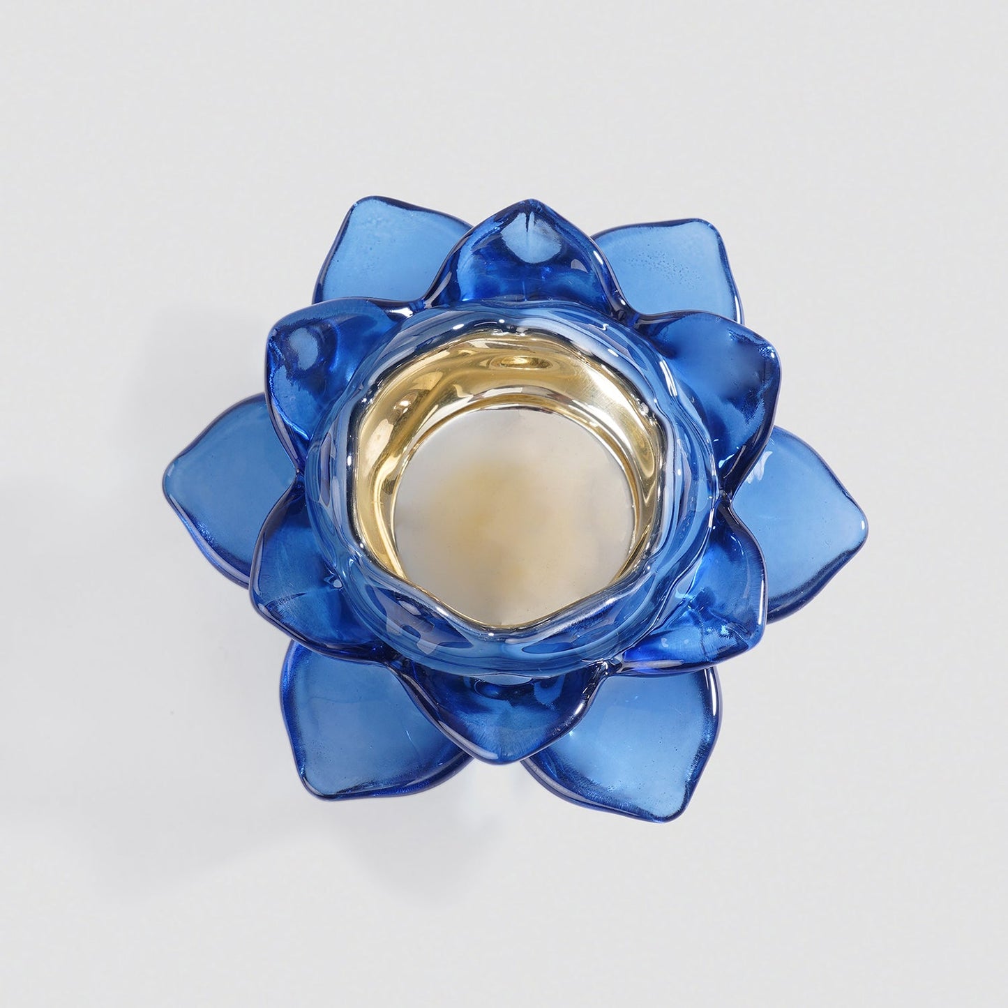 Set of 2 Navy Blue Glass Lotus Shaped Tealight Holders