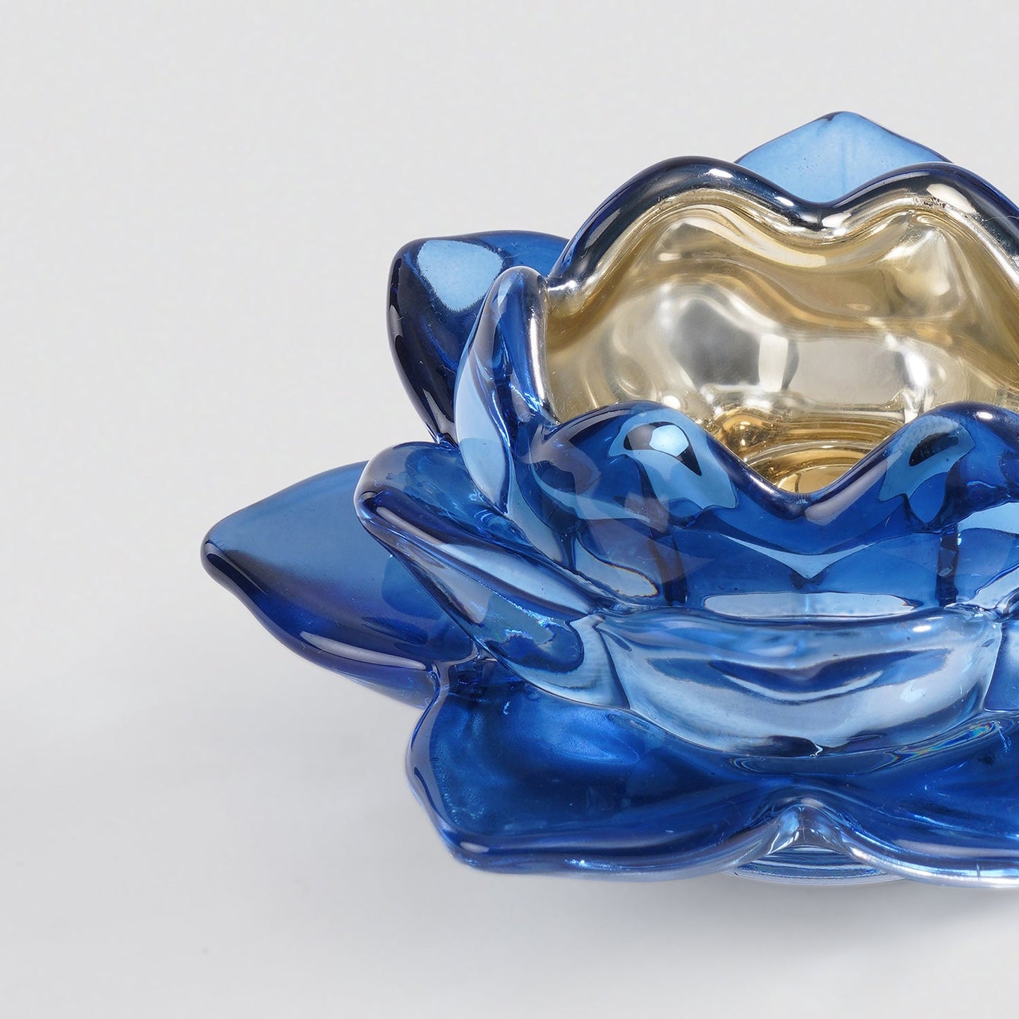 Set of 2 Navy Blue Glass Lotus Shaped Tealight Holders