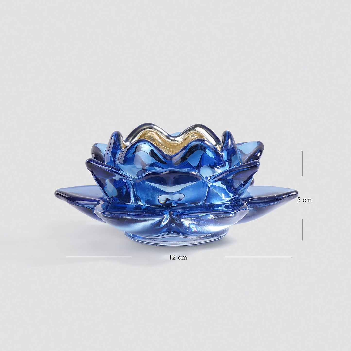 Set of 2 Navy Blue Glass Lotus Shaped Tealight Holders
