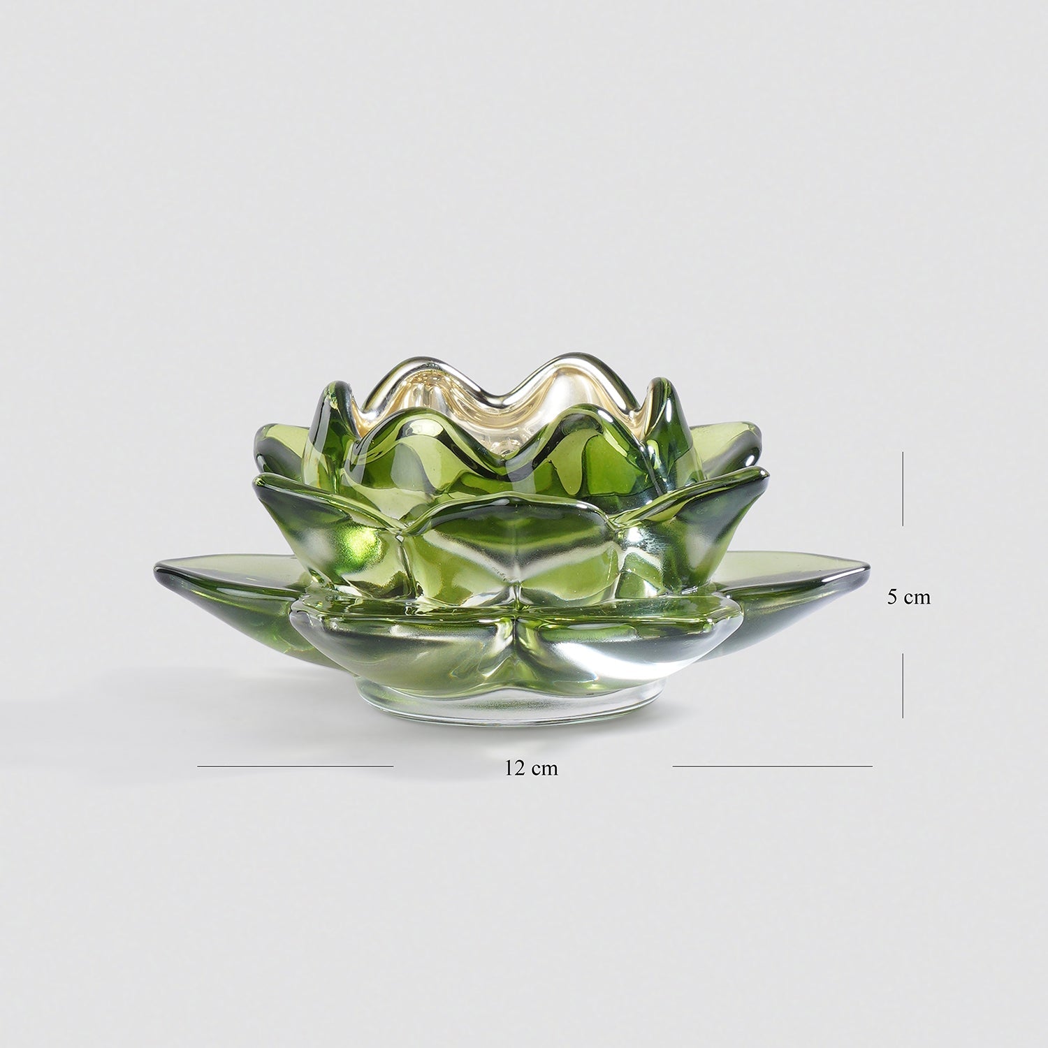 Set of 2 Green Glass Lotus Shaped Tealight Holders