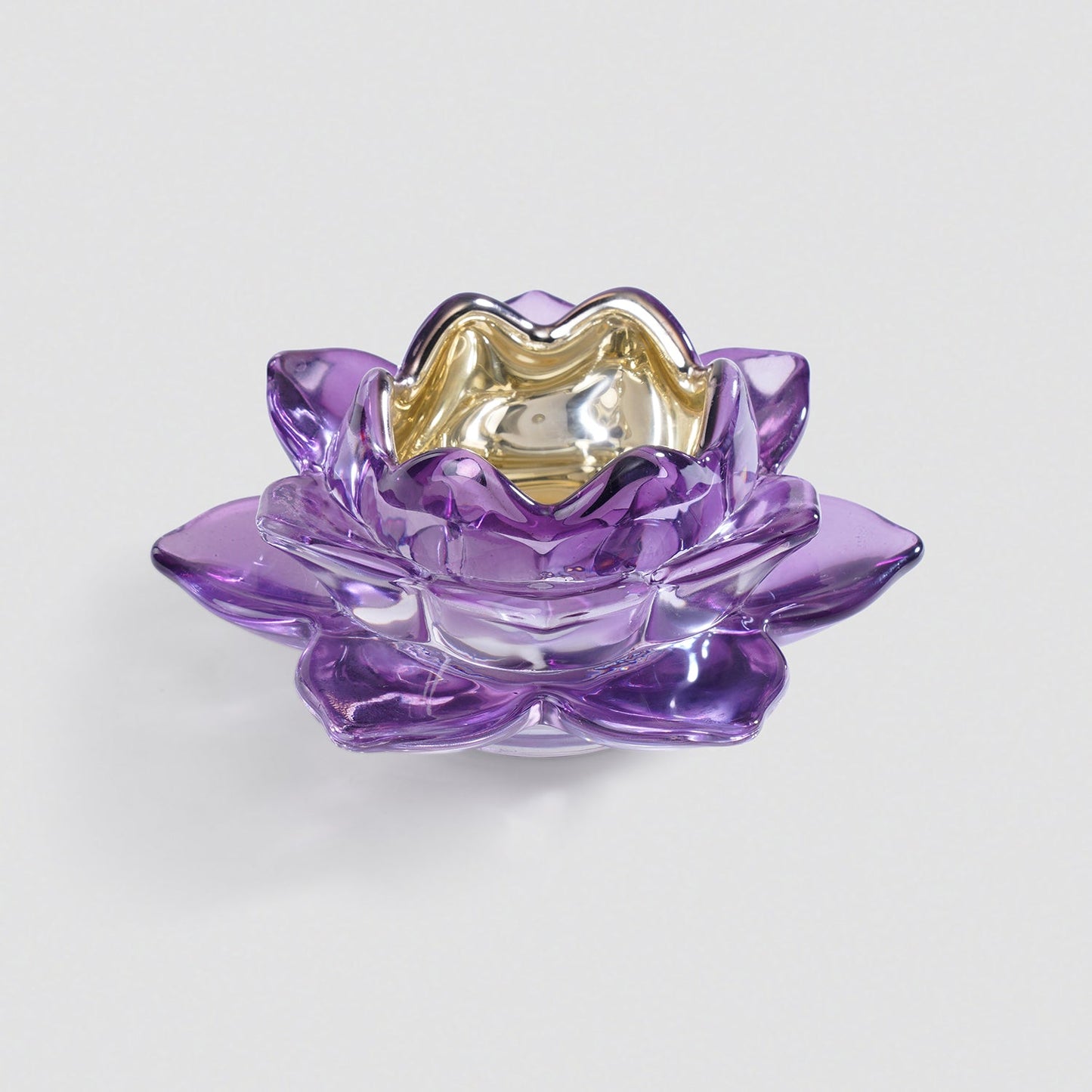 Set of 2 Purple Glass Lotus Shaped Tealight Holders