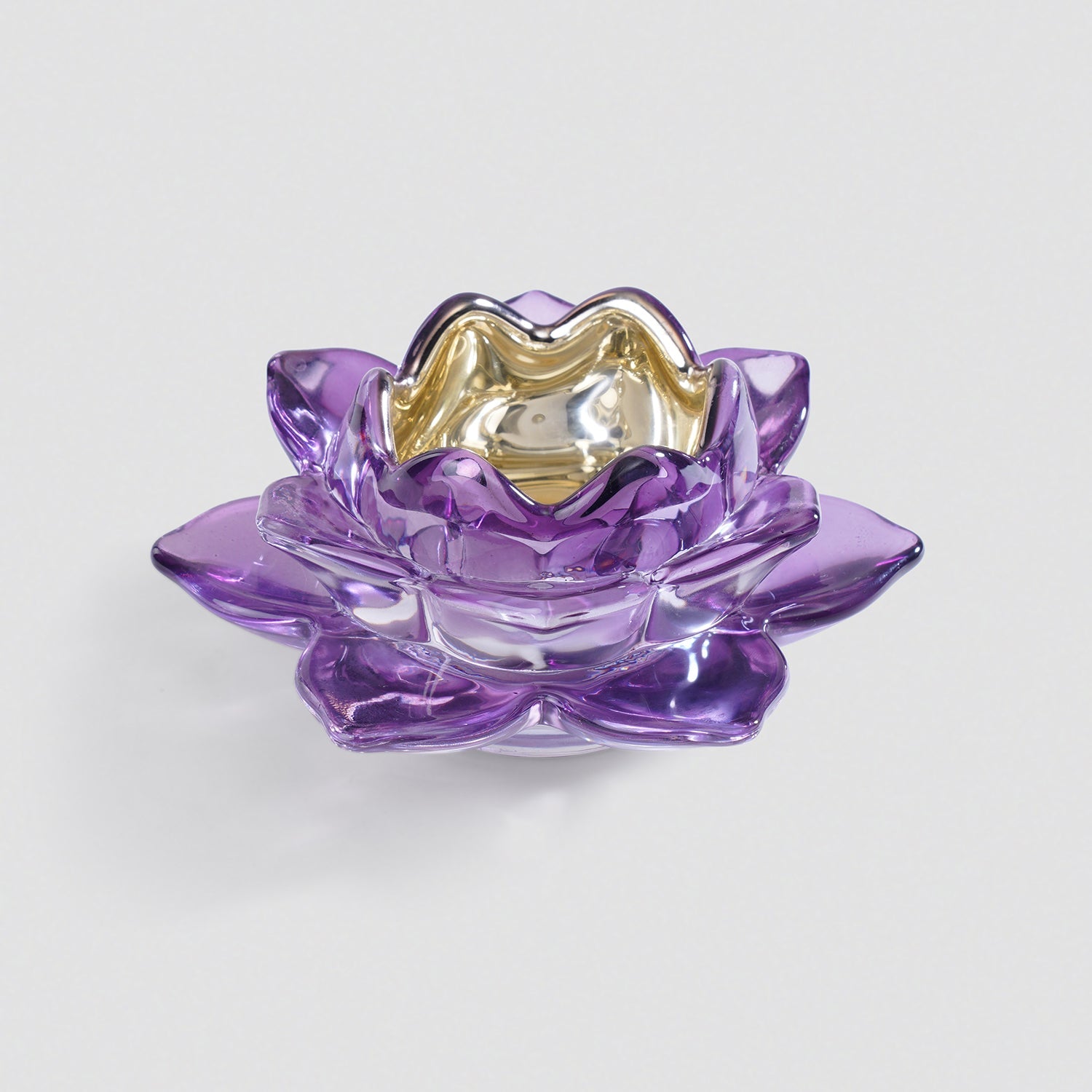Set of 2 Purple Glass Lotus Shaped Tealight Holders