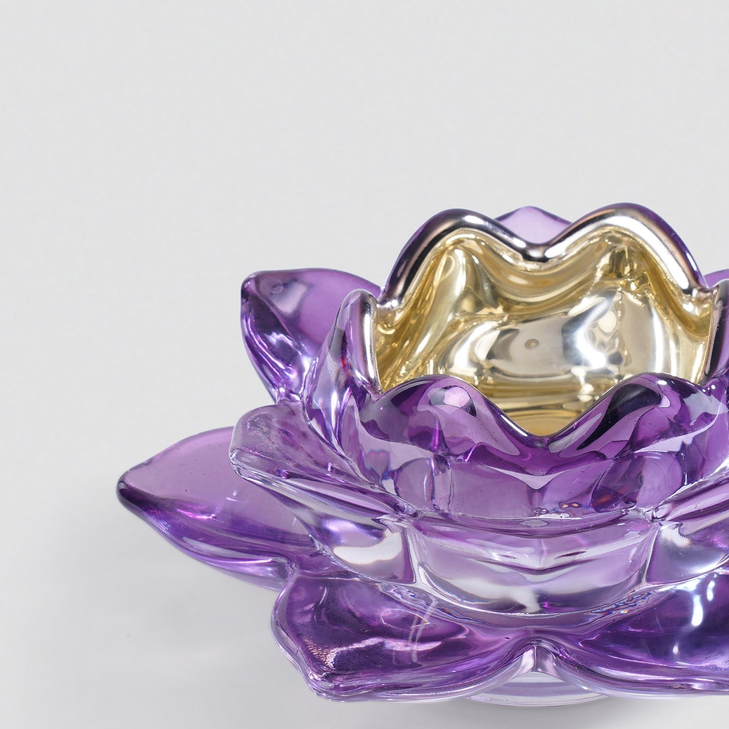 Set of 2 Purple Glass Lotus Shaped Tealight Holders