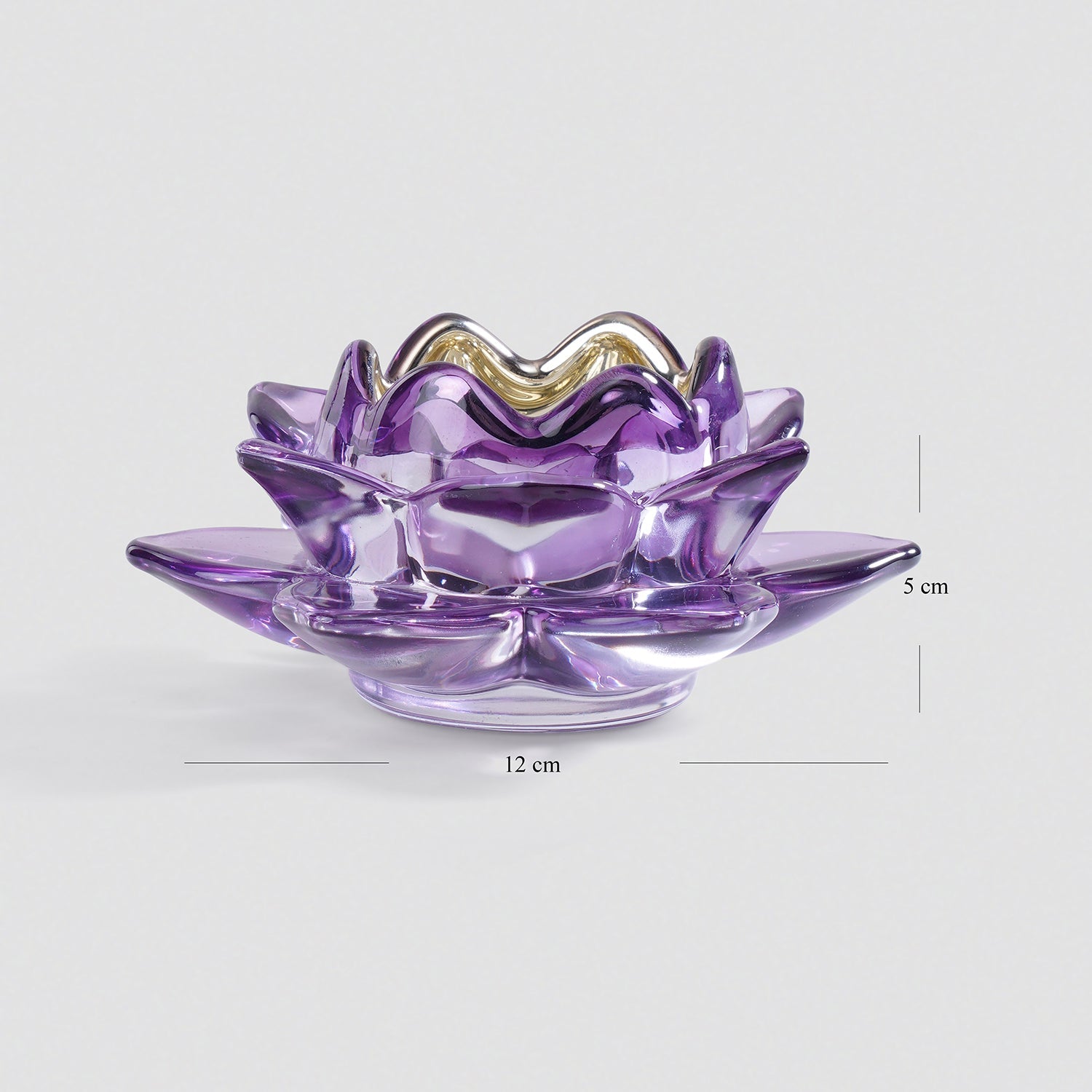 Set of 2 Purple Glass Lotus Shaped Tealight Holders